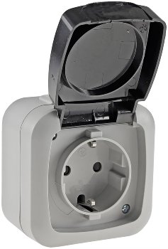 Feuchtraum Steckdose, IP44 / 250V~/ 16A, inkl. AP-Rahmen, grau