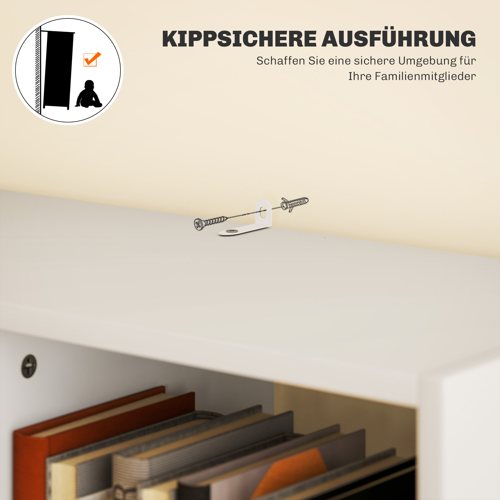 Bücherregal, Mehrzweckregal, 9 Fächer, Schublade, Kippschutz, 60 x 26 x 158 cm, Weiß