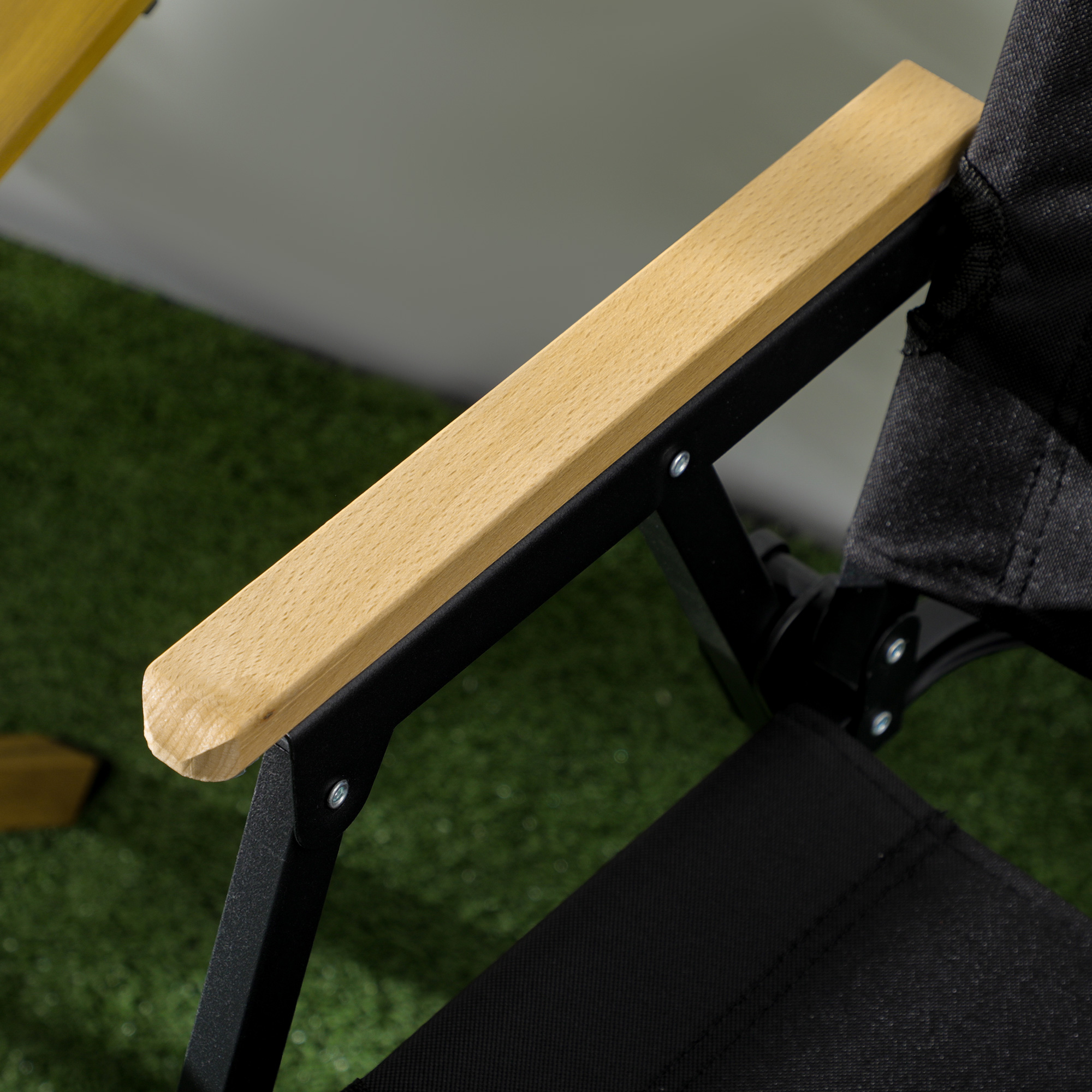 Campingstühle, 2 x Strandstuhl, faltbar, Stahl, Holzoptik, Schwarz