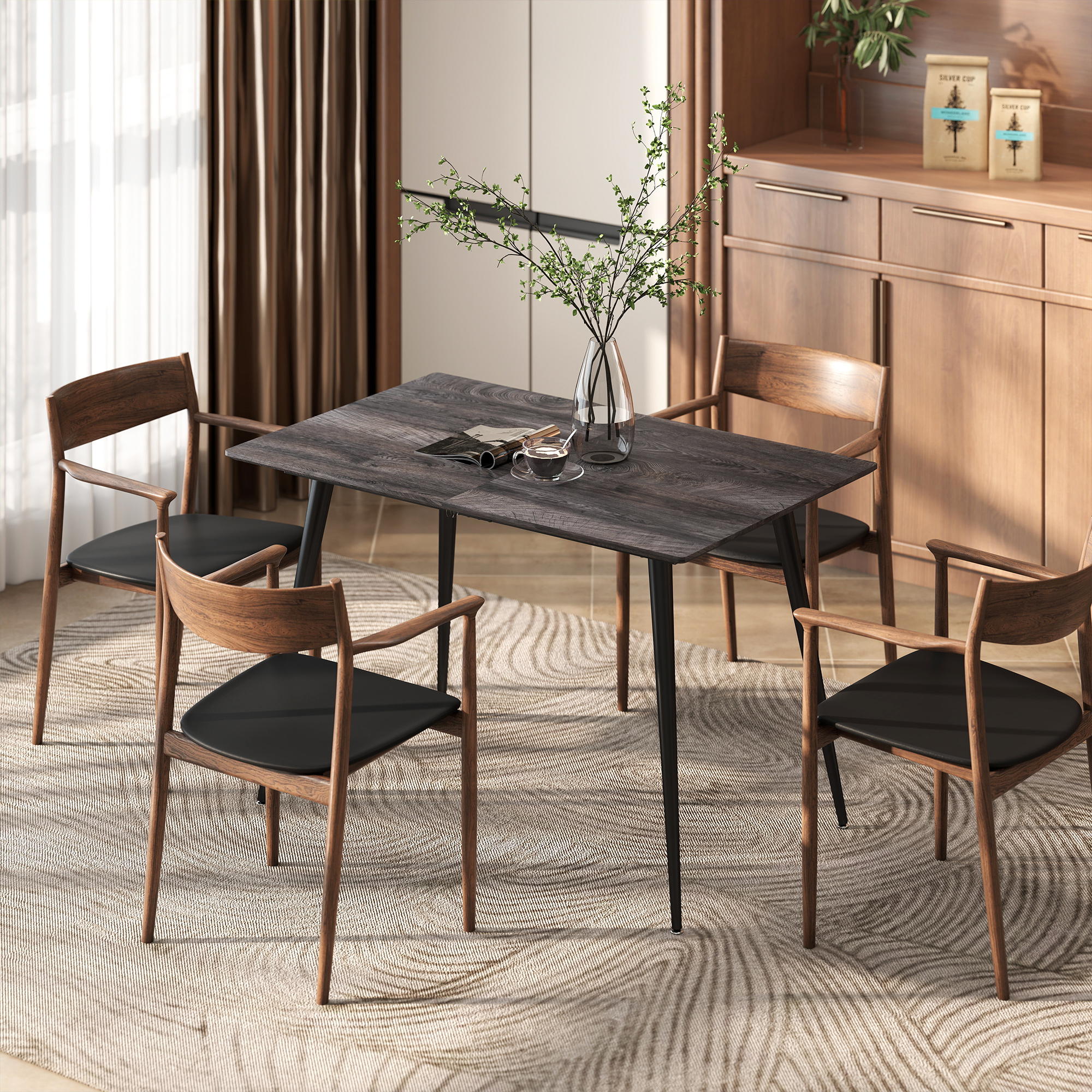 Ausziehbarer Esstisch, Erweiterbarer Tisch für 6-8 Personen, Küchentisch mit soliden Stahlbeinen