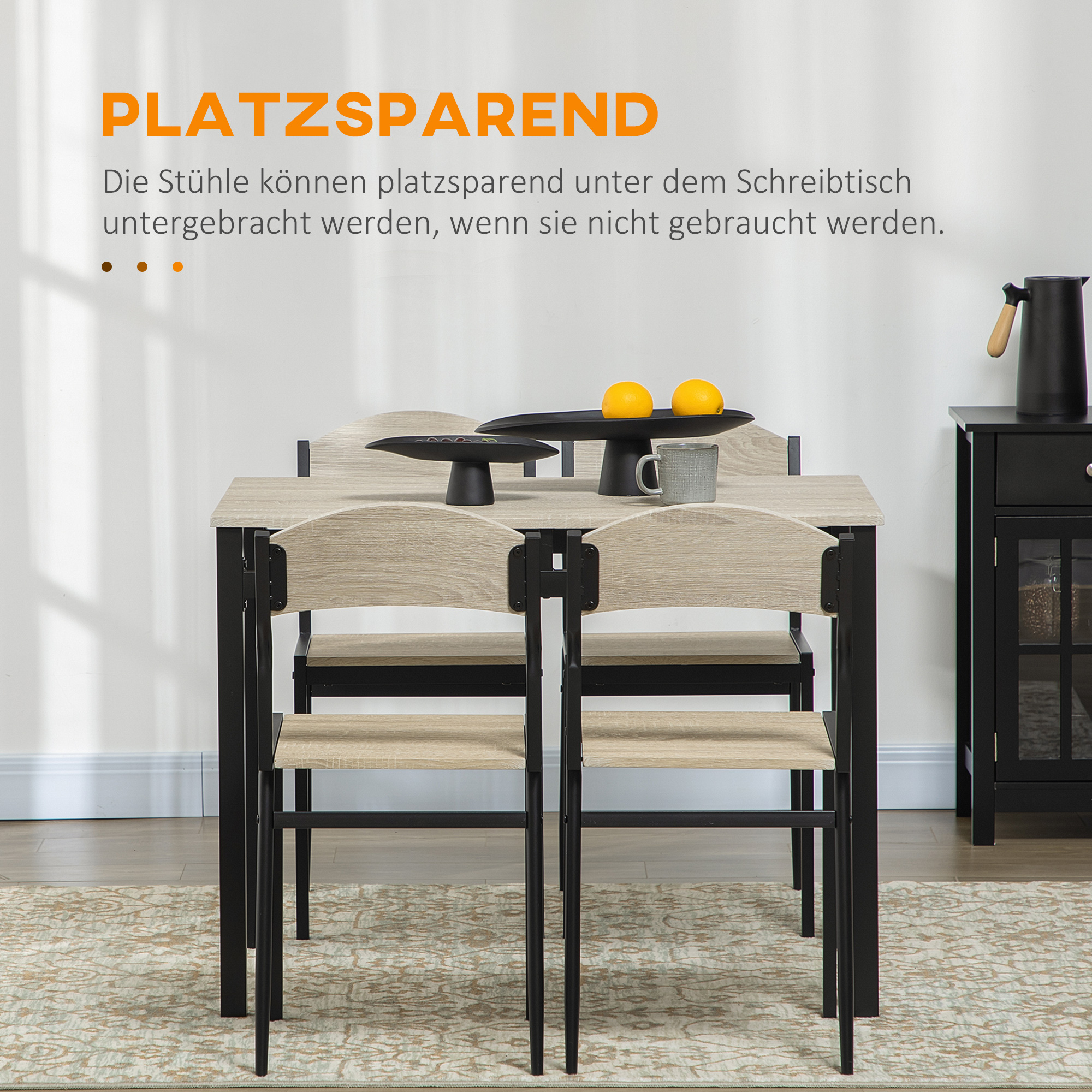 5-teilige Essgruppe, Esstisch mit 4 Stühlen, platzsparendes Küchentisch-Set, Sitzgruppe für Esszimmer, Küche, Schwarz