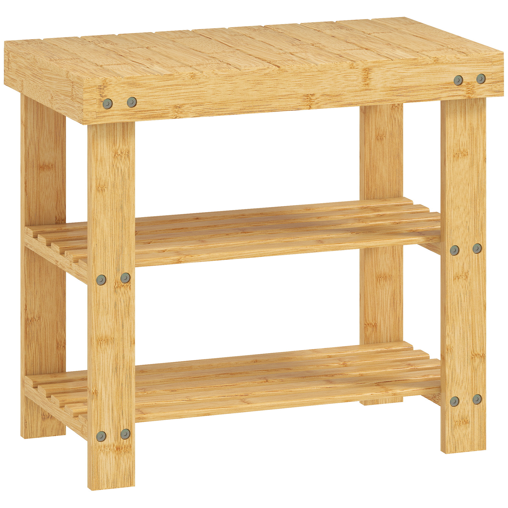 Schuhbank aus Bambus, Schuhregal mit 2 Ablagen, Sitzfläche, für Flur, Eingangsbereich, 50x28x45cm, Natur