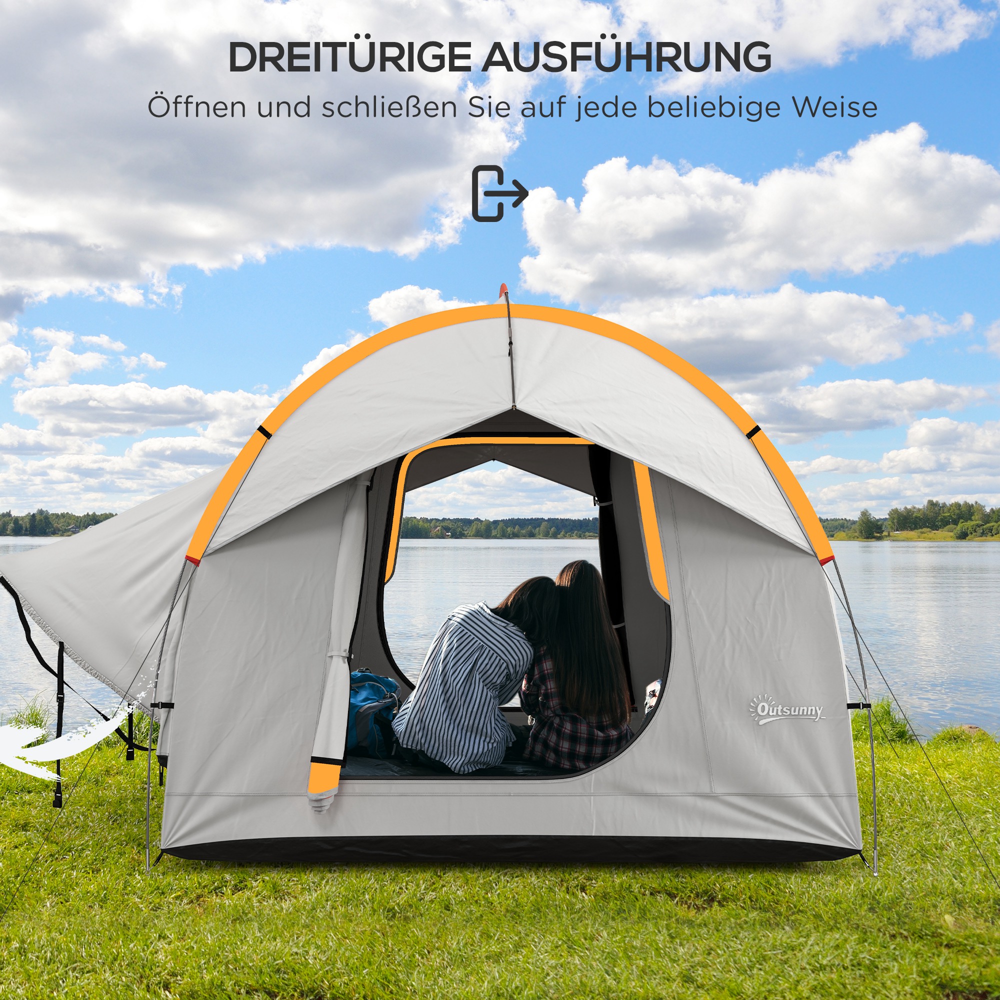 Autozelt Campingzelt, 3 Türen, wetterbeständig, 239cm x 210cm x 210cm, Orange + Grau