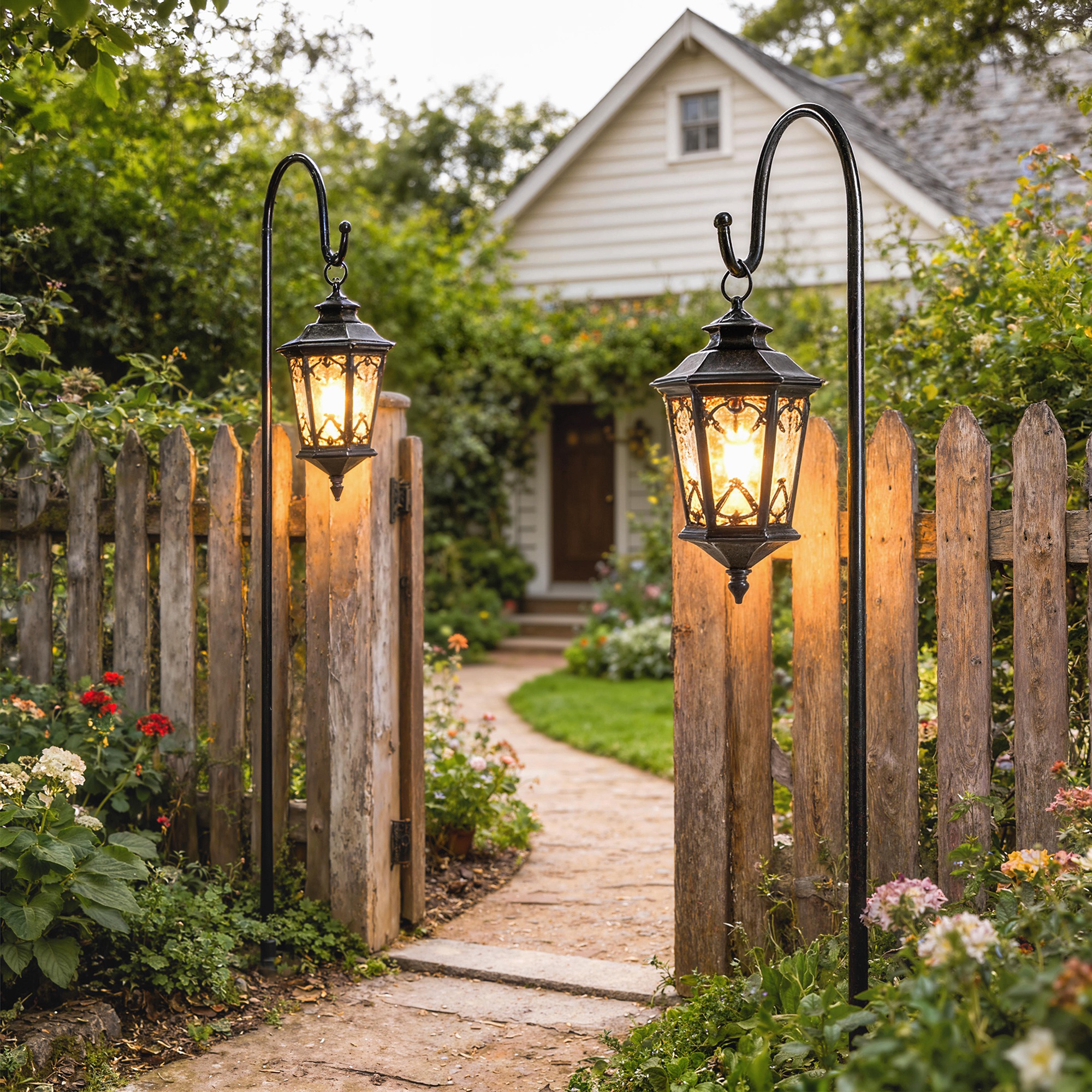Schäferhaken 160cm, 2 Stück Hirtenhaken mit 5 Zinken Haken Laternenstab für Solarleuchten Pflanzkörbe Schwarz