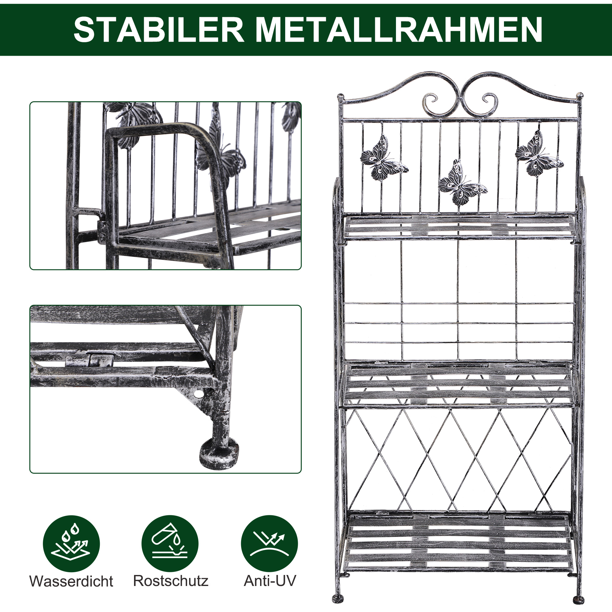 Pflanzregal Pflanzenständer Blumenregal Blumenständer Blumentreppe Gartenregal 3 Ebenen Metall Silbergrau 44 x 25 x 96 cm