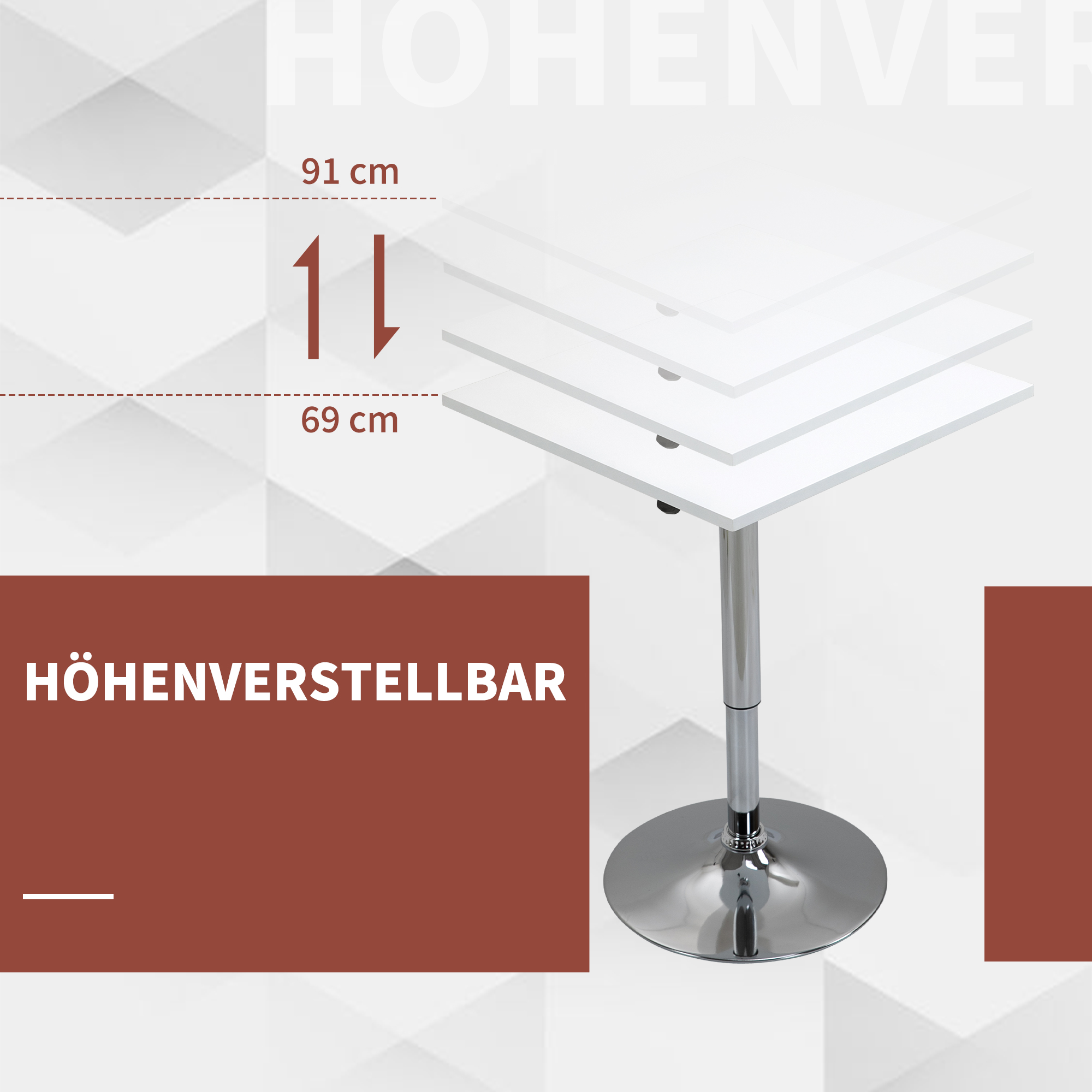Höhenverstellbarer Bartisch, 360° drehbar, kratzfeste Füße, stabile Metallbasis, Weiß