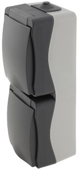 NUQUI Feuchtraum Doppel-Steckdose verti. / IP54, Aufputz, 250V~/ 16A
