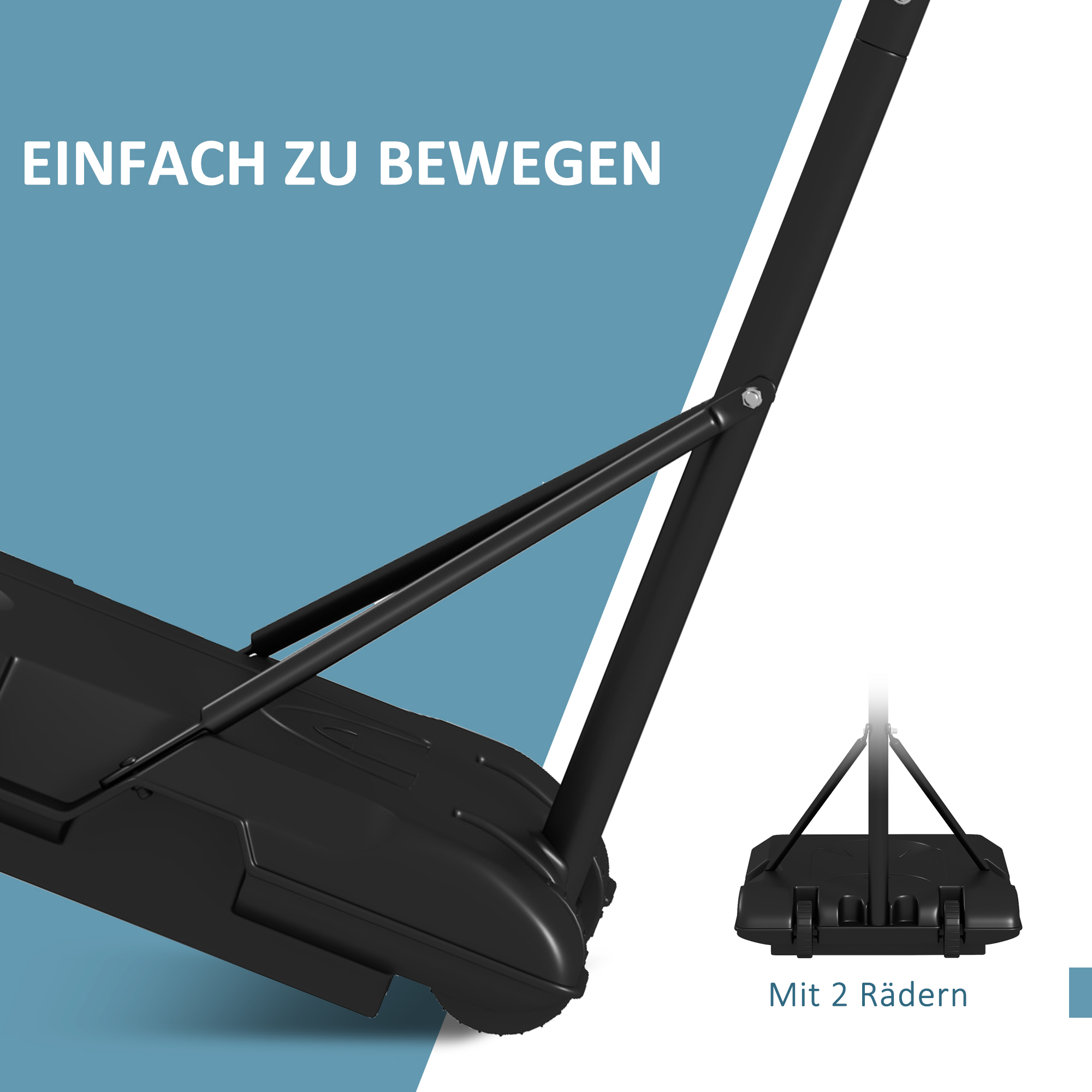 Basketballständer, höhenverstellbar, mobil, befüllbar, bruchsichere Rückwand, Korbhöhe 1,82 - 2,13 m, Schwarz