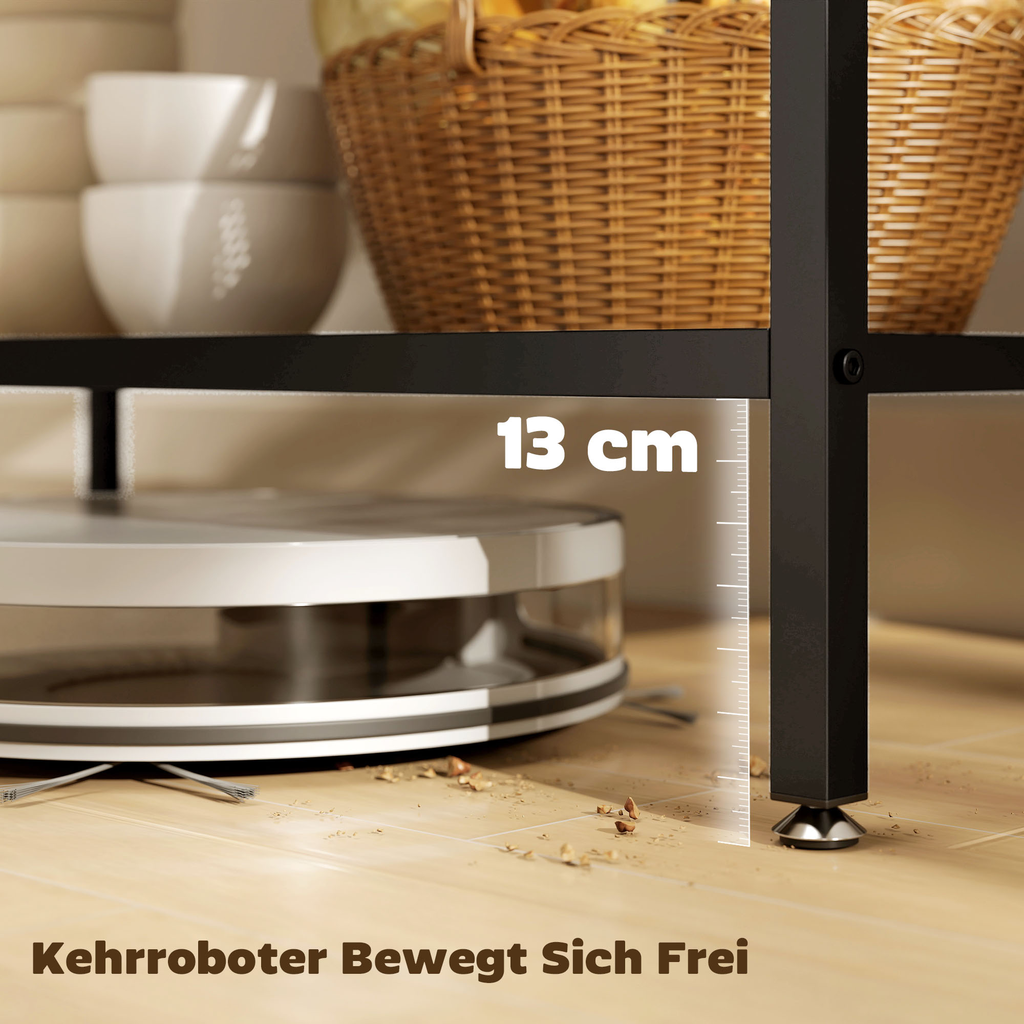 Bäckerregal, 3-stufiges Küchenregal mit Stahlrahmen, Rustikales Braun+Schwarz