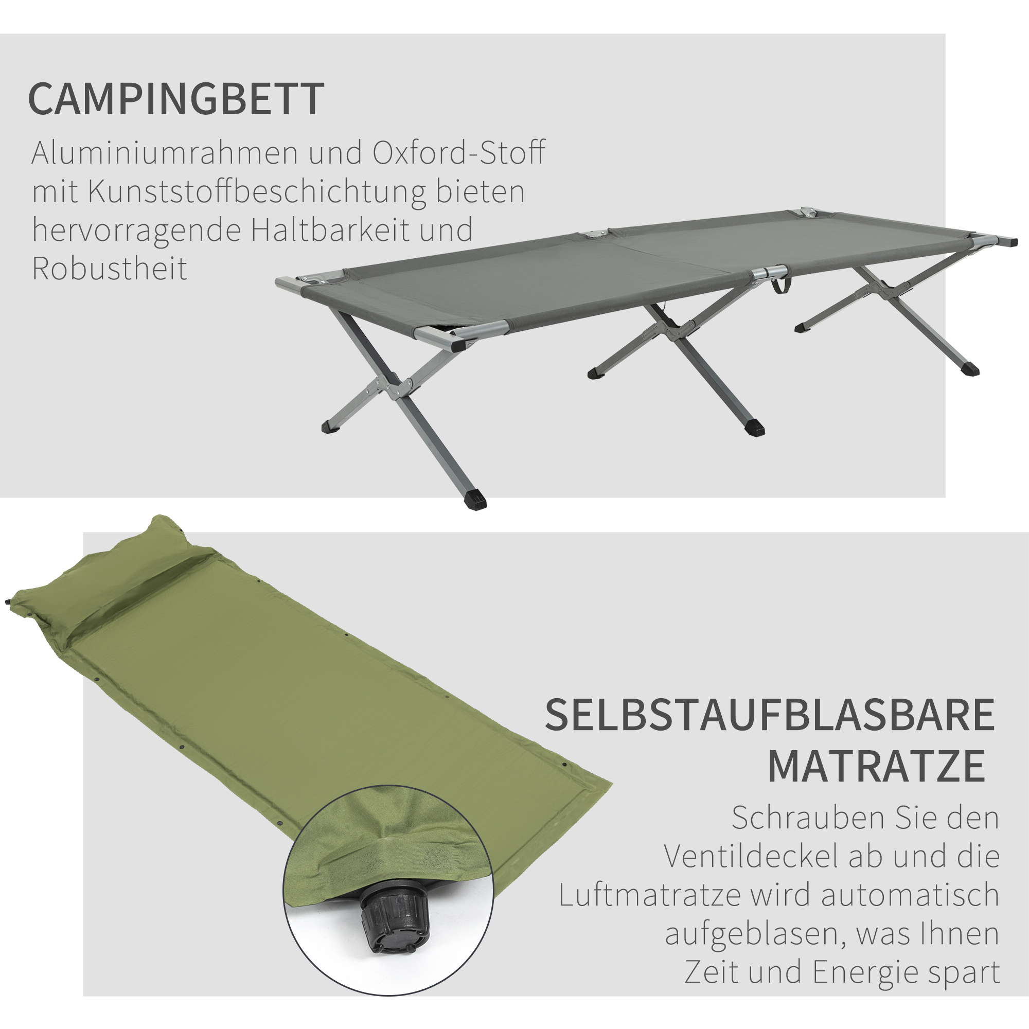 Feldbett mit Kuppeldach Zelt + Liege wetterbeständig zusammenklappbar Grau 200 cm x 86 cm x 147 cm
