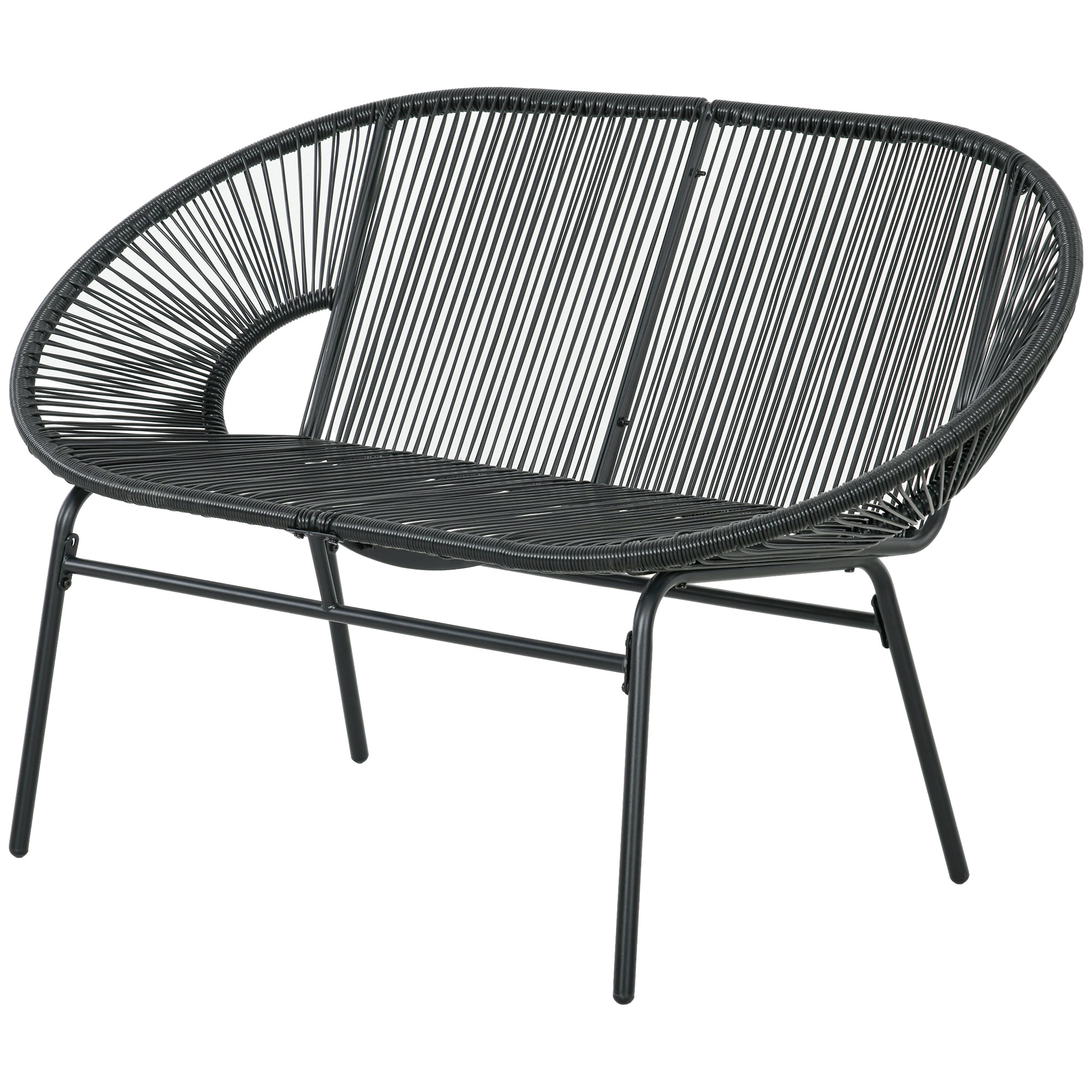 Rattansessel Relaxsessel im Boho-Stil, 132 cm x 72 cm x 83 cm, Schwarz