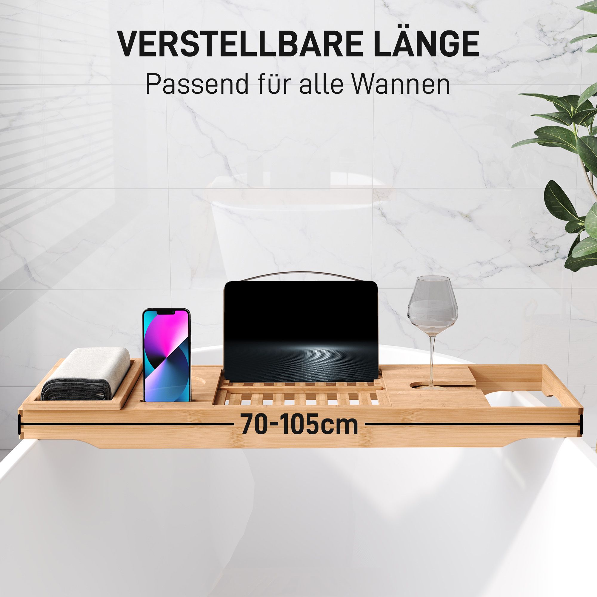 Badewannenablage Badewannenbrücke Wannenauflage Badewannentablett Ablage Badewanne, Bambus, Natur, (70-105) x 21,8 x 5 cm