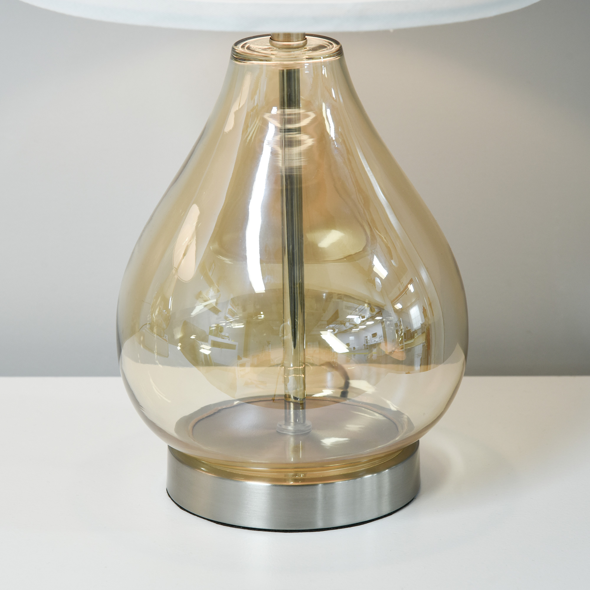 2-Set Tischlampen Tischleuchten E27-Fassung Nachttischlampe 40 W Glas Leinen Metall Bernstein Ø30 x 56H cm