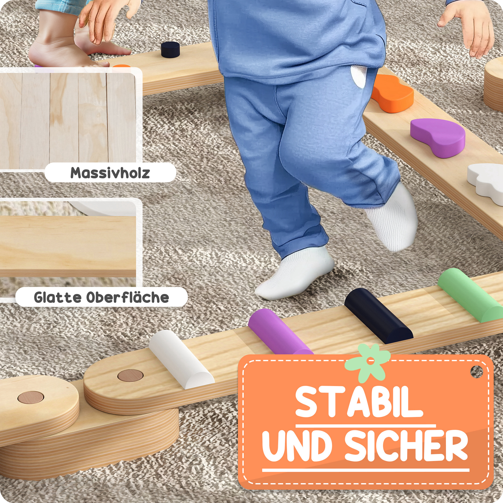 Balancebalken-Kinderset aus Holz, für Kinder von 3-8 Jahren, zweiseitige Balancebretter für spielerische Koordination