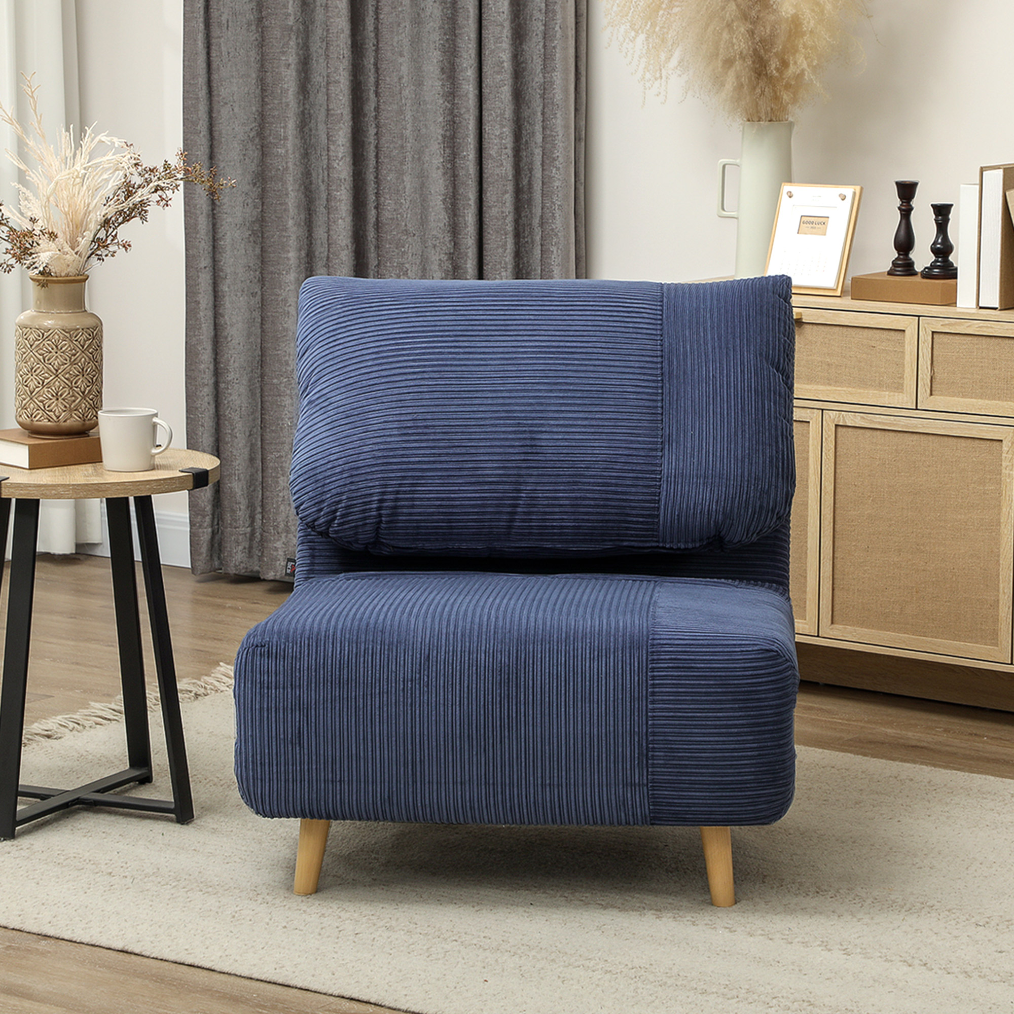 2-in-1 Schlafsessel Gästebett, verstellbare  Kopfstütze Cord-Optik 82 cm x 8 cm x 83 cm Blau