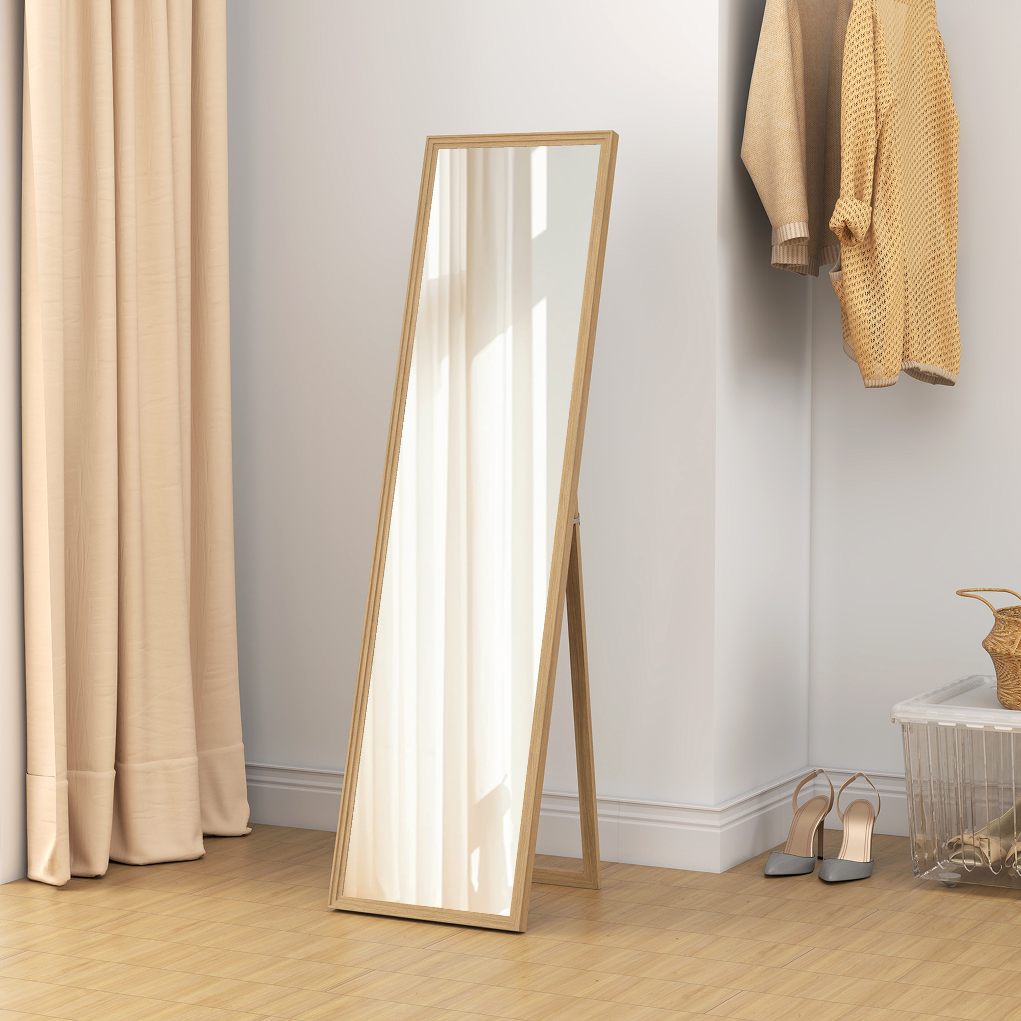 Ganzkörperspiegel mit Ständer, freistehend, 40 cm x 150 cm, Natur