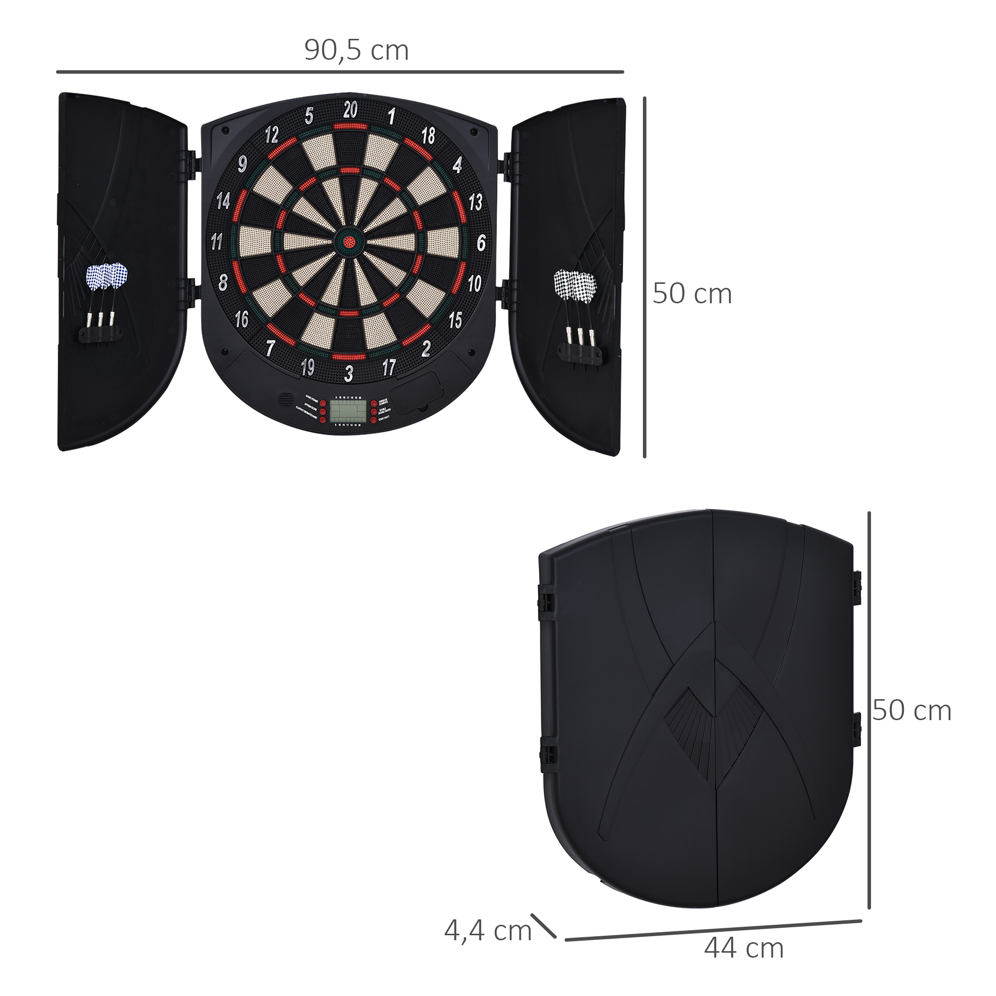elektronische Dartscheibe Dartboard mit Sprachansagen Englische Stimme LED-Anzeigen 6 Darts 26 Spiele 185 Varianten Dartautomat mit Tür Dartscheibe Set für bis zu 8 Spieler
