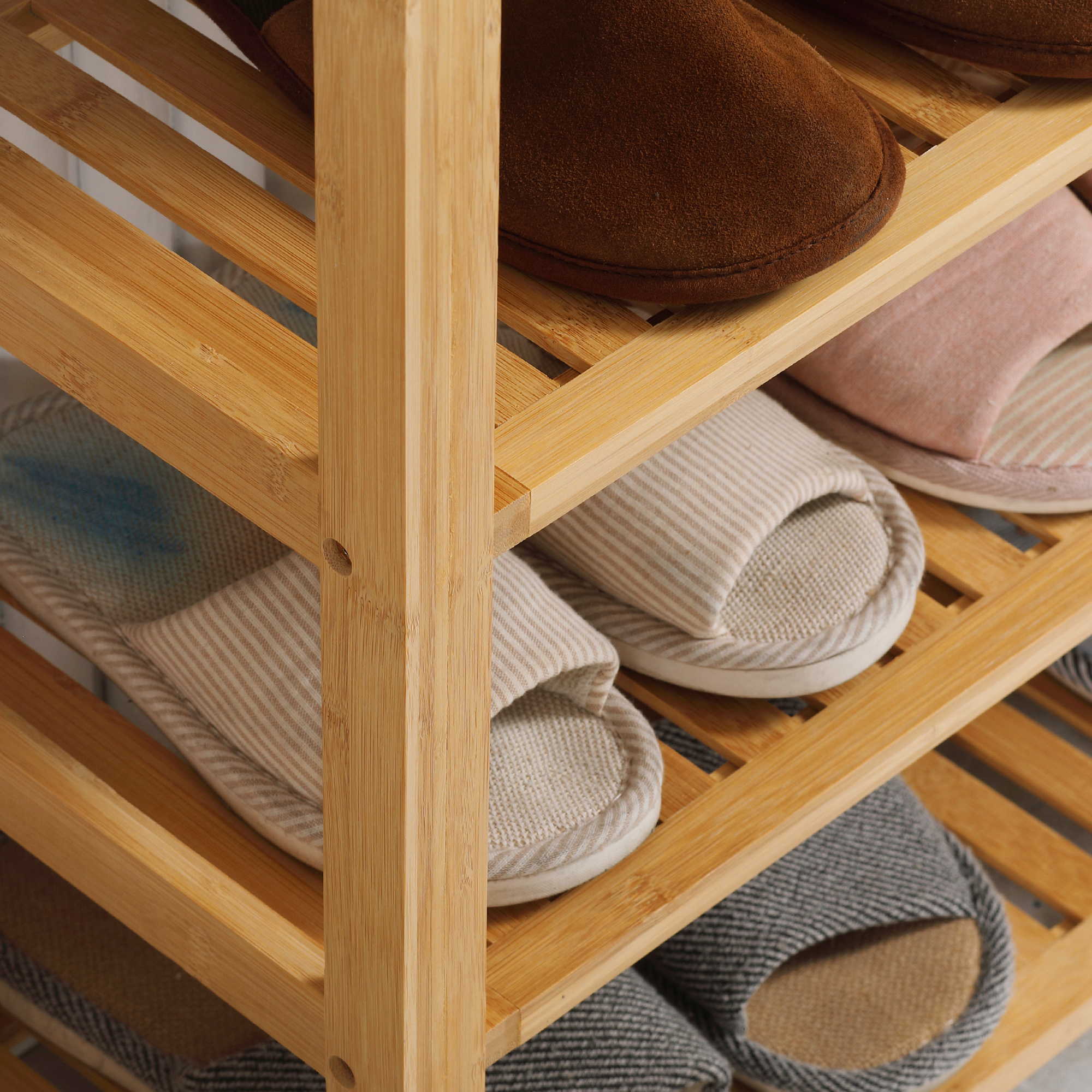 Schuhregal mit 4 Regalen, Bambus, Lamellen, bis Größe EU 45, Natur