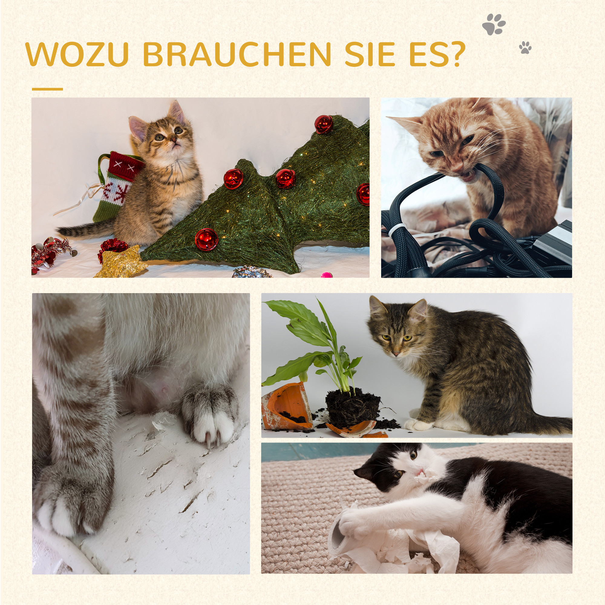 Kratzbaum Katzenbett Katzenkorb, inkl. Spielball, 40 cm x 40  cm x 49cm, Natur + Cremeweiß