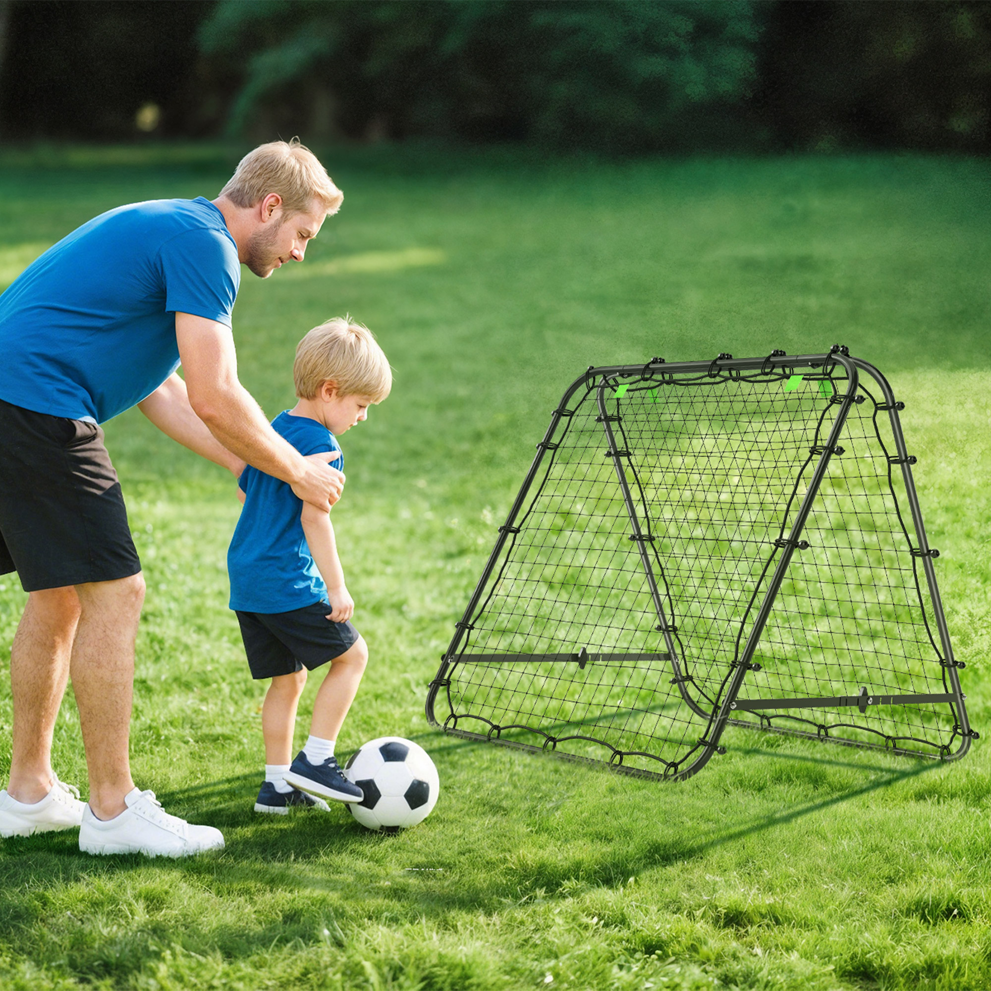 Fußballtor, verstellbar, klappbar, Metallrahmen, 100 x 68-95 cm, Schwarz