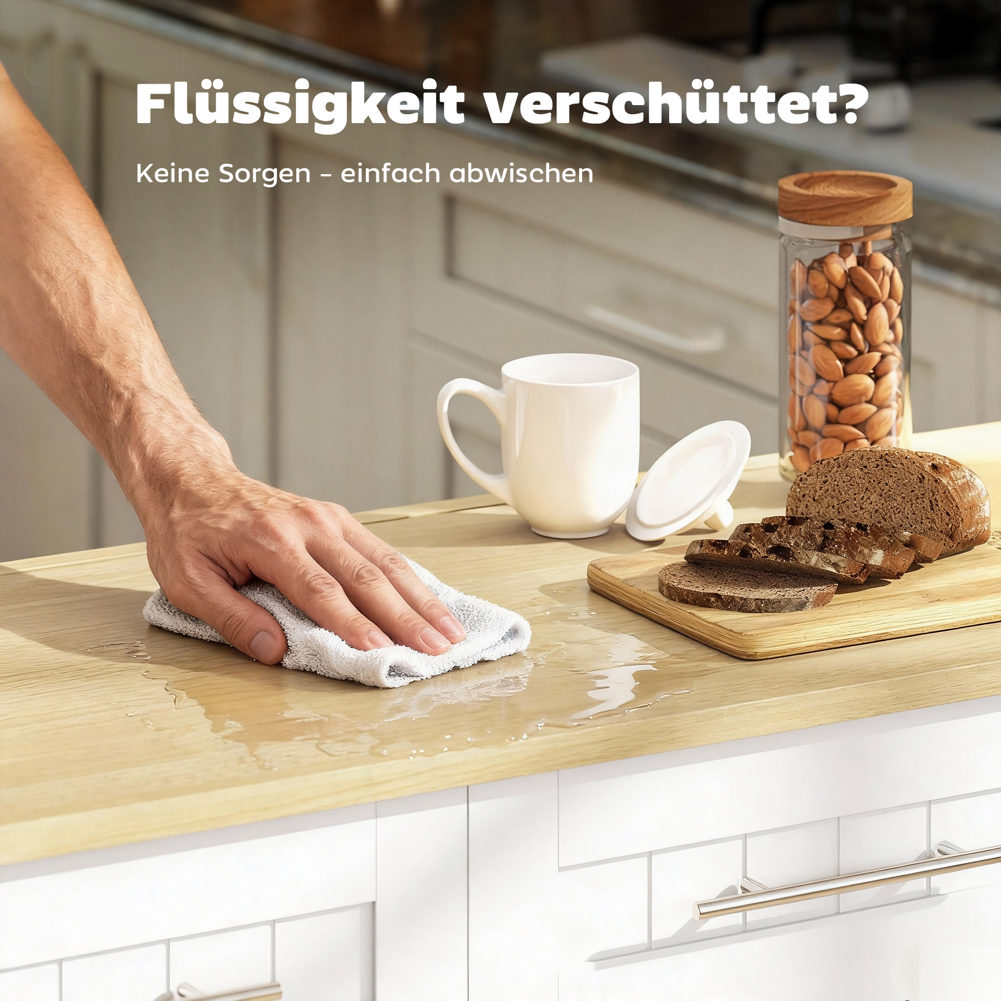 Fahrbare Kücheninsel, erweiterbare Oberfläche, Schranktüren, Schubladen, Handtuchhalter, Küchenwagen aus MDF, Weiß