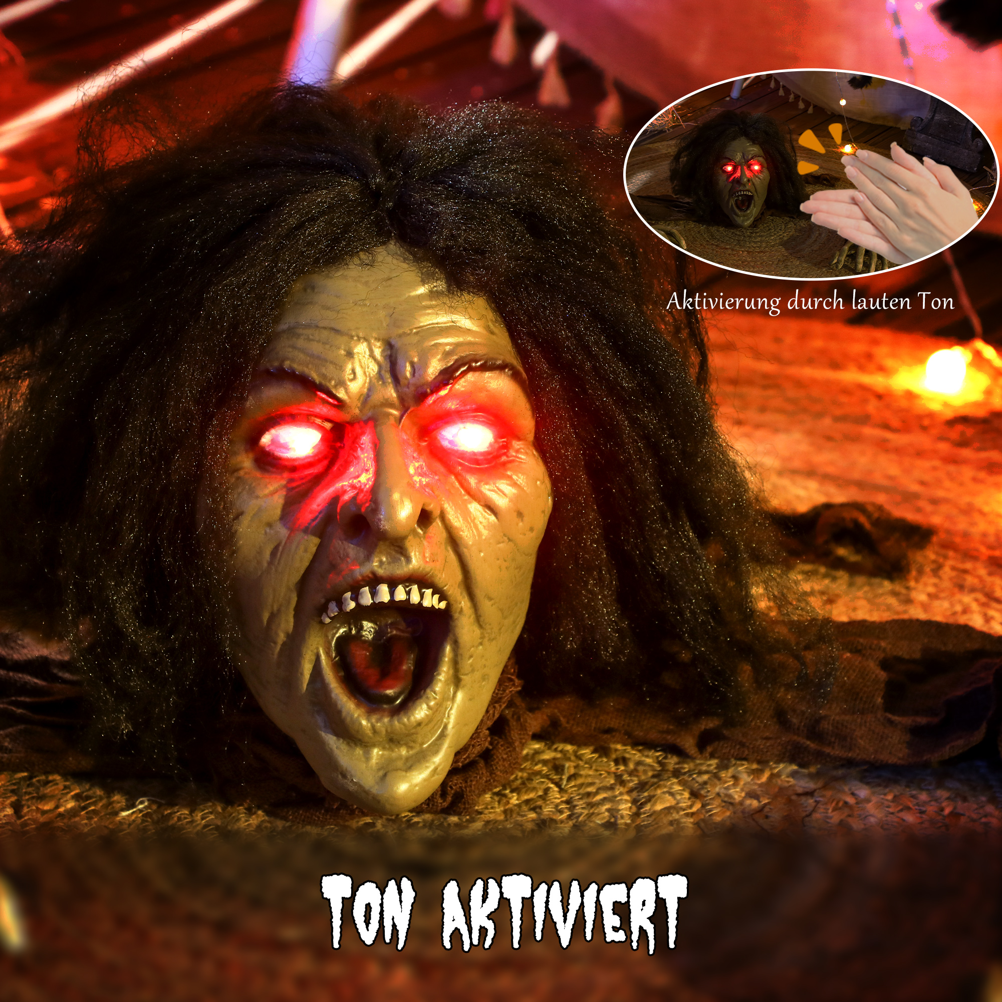 Kriechende Zombie-Dekoration für Halloween, Sounds, Lichter, Batteriebetrieb