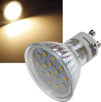 LED Strahler GU10 "H10 SMD" 15 SMD LEDs, 3000k, 50lm, 120°, 230V/0,8W, warmweiß