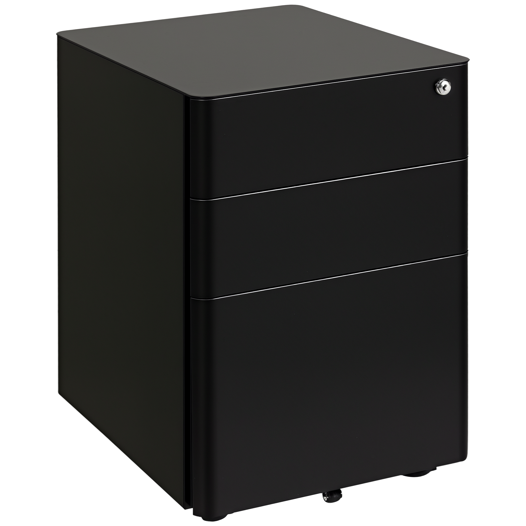 Rollcontainer, mobiler Aktenschrank mit 3 Schubladen, abschließbarer Büroschrank mit Hängeregistratur, Aufbewahrung, Stahl, 39 x 48 x 59 cm Schwarz