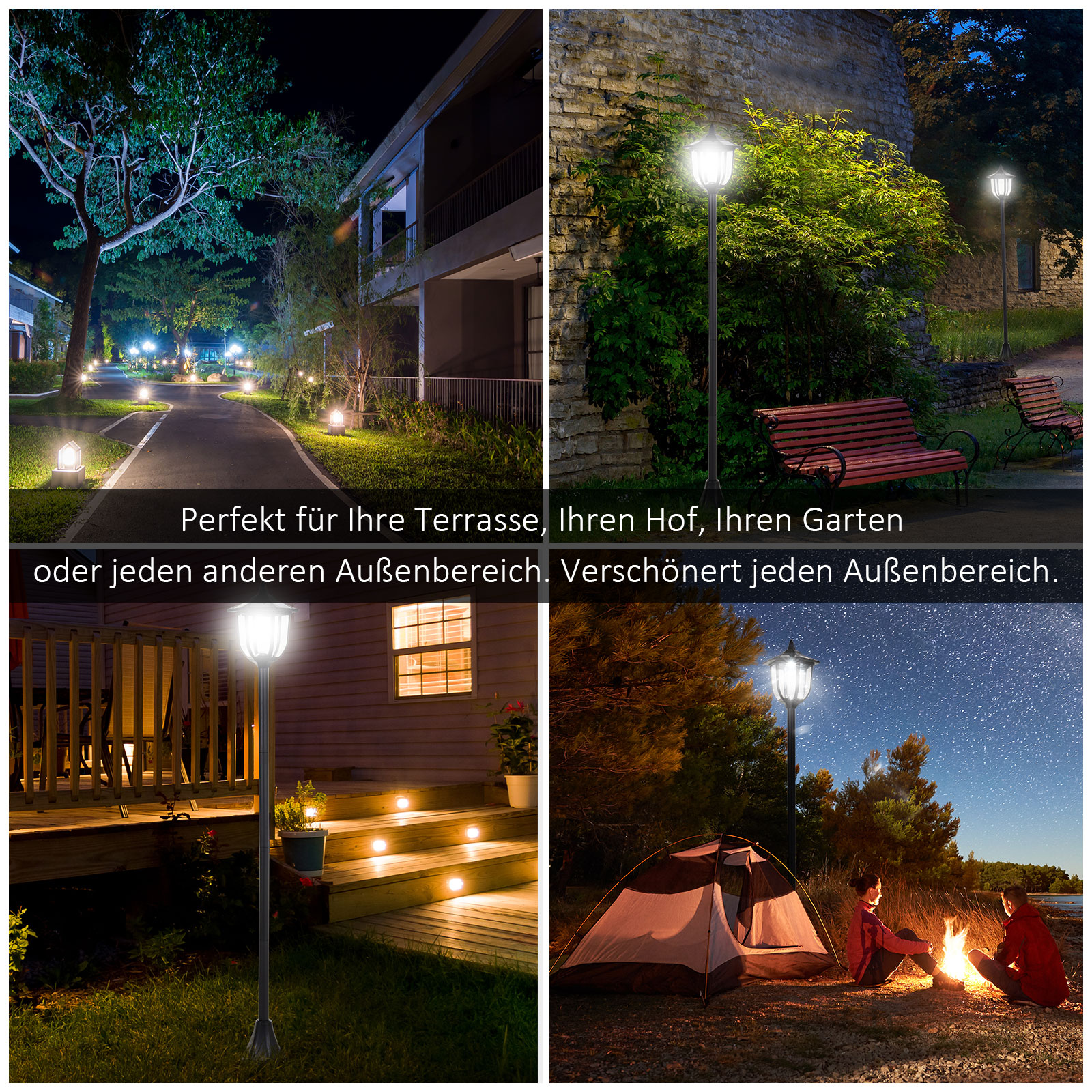 LED Solar Gartenlaterne, Stehleuchte aus Edelstahl Gartenlampe 120 cm hoch Windlicht Außenleuchte IP44, Solarlampe mit Lichtsensor 30 Lumen Erdspieß, Gartenlampe für Garten Balkon Schwarz