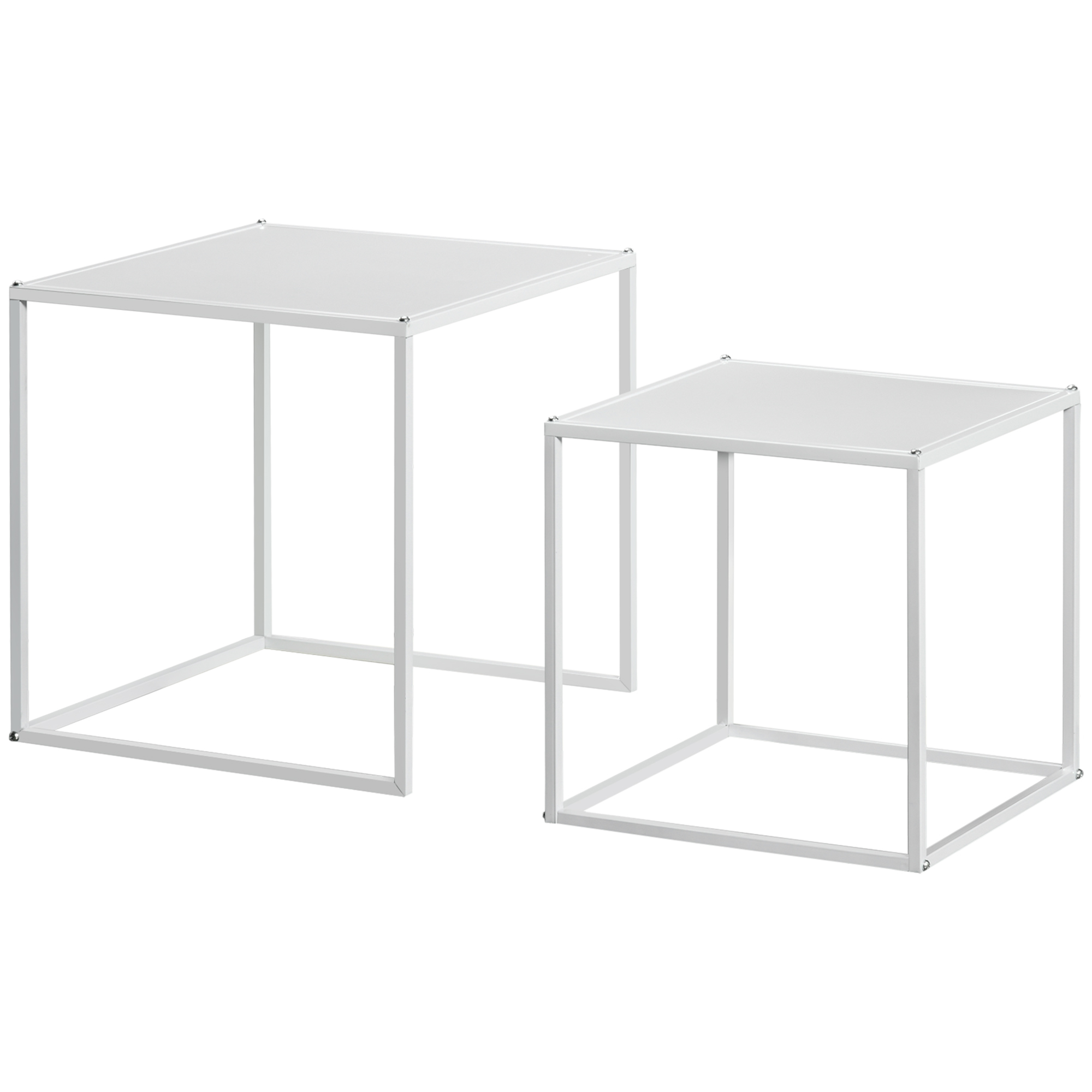Beistelltisch-Set, moderne Satztische, platzsparend, stabiler Stahlrahmen, Weiß