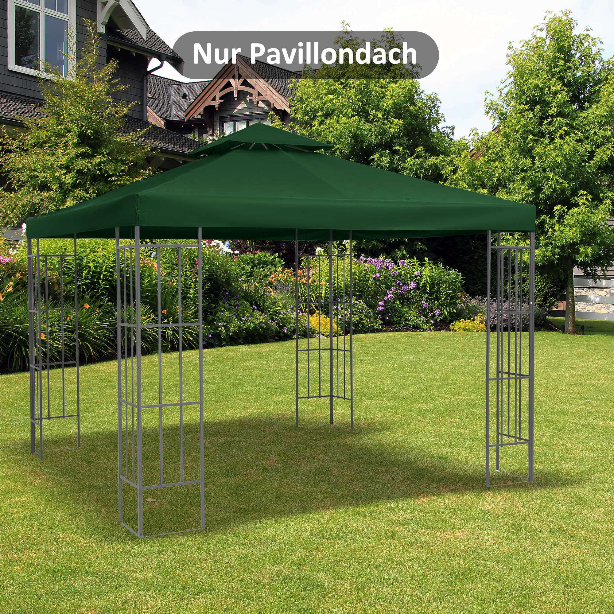 Ersatzdach für Pavillon 3x3m wasserabweisend Pavillondach für Metallpavillon Pavillon Ersatzdach Gartenpavillon Partyzelt Gartenzelt Polyester Dunkelgrün