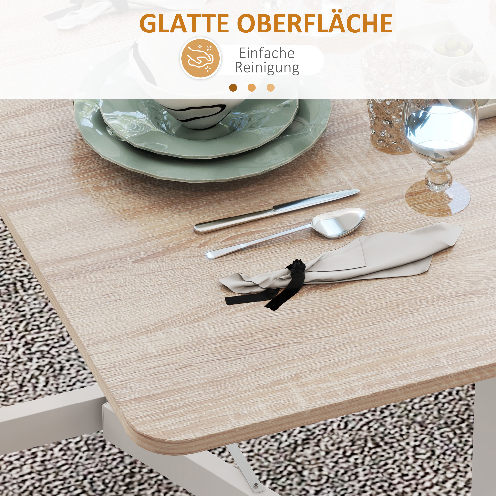Klapptisch auf Rollen, Laptop-Tisch, Esstisch, inkl. Feststellbremse, Eiche