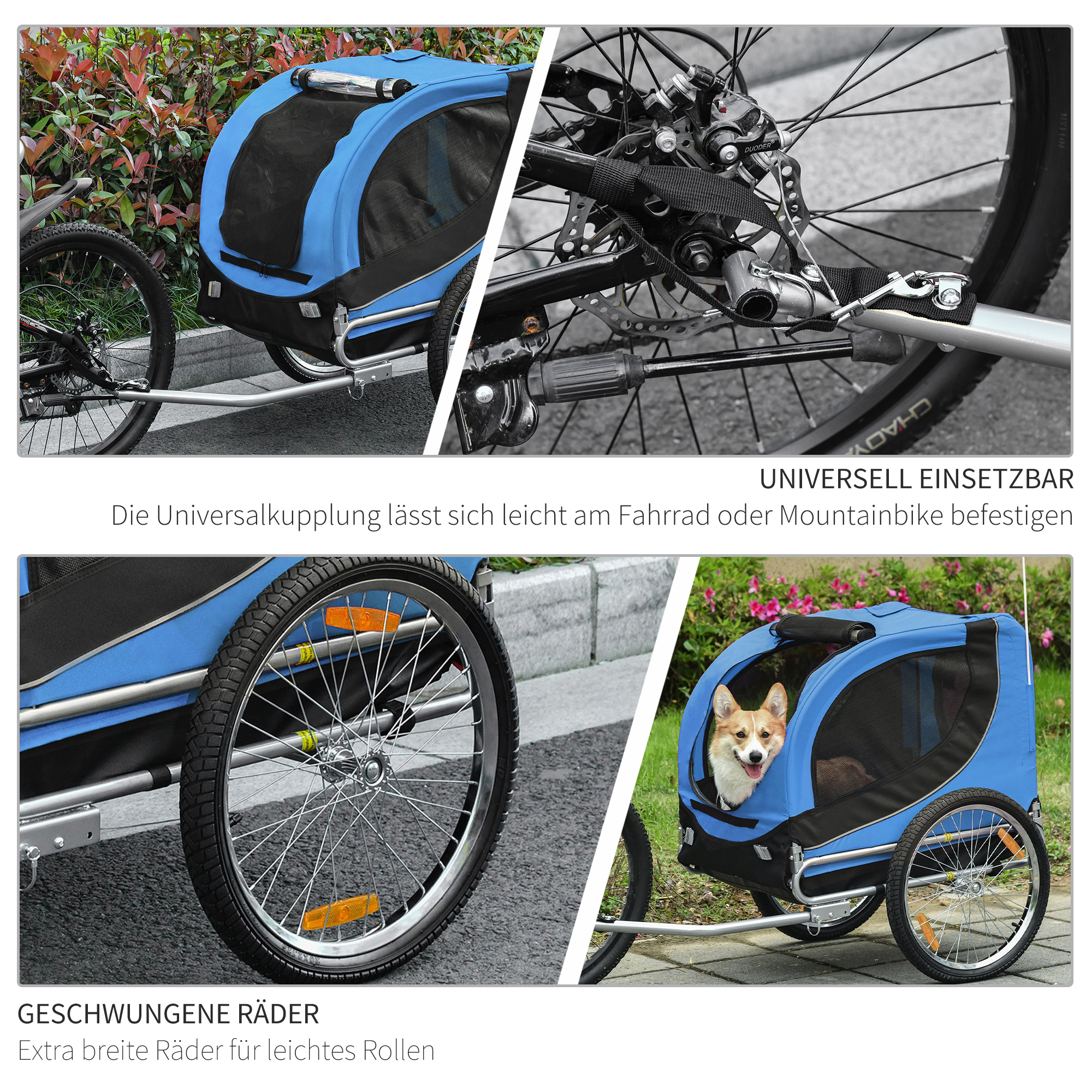 Fahrradanhänger bis 20kg Universalkupplung Sicherheitsanker Reflektor Stahl Blau+Schwarz