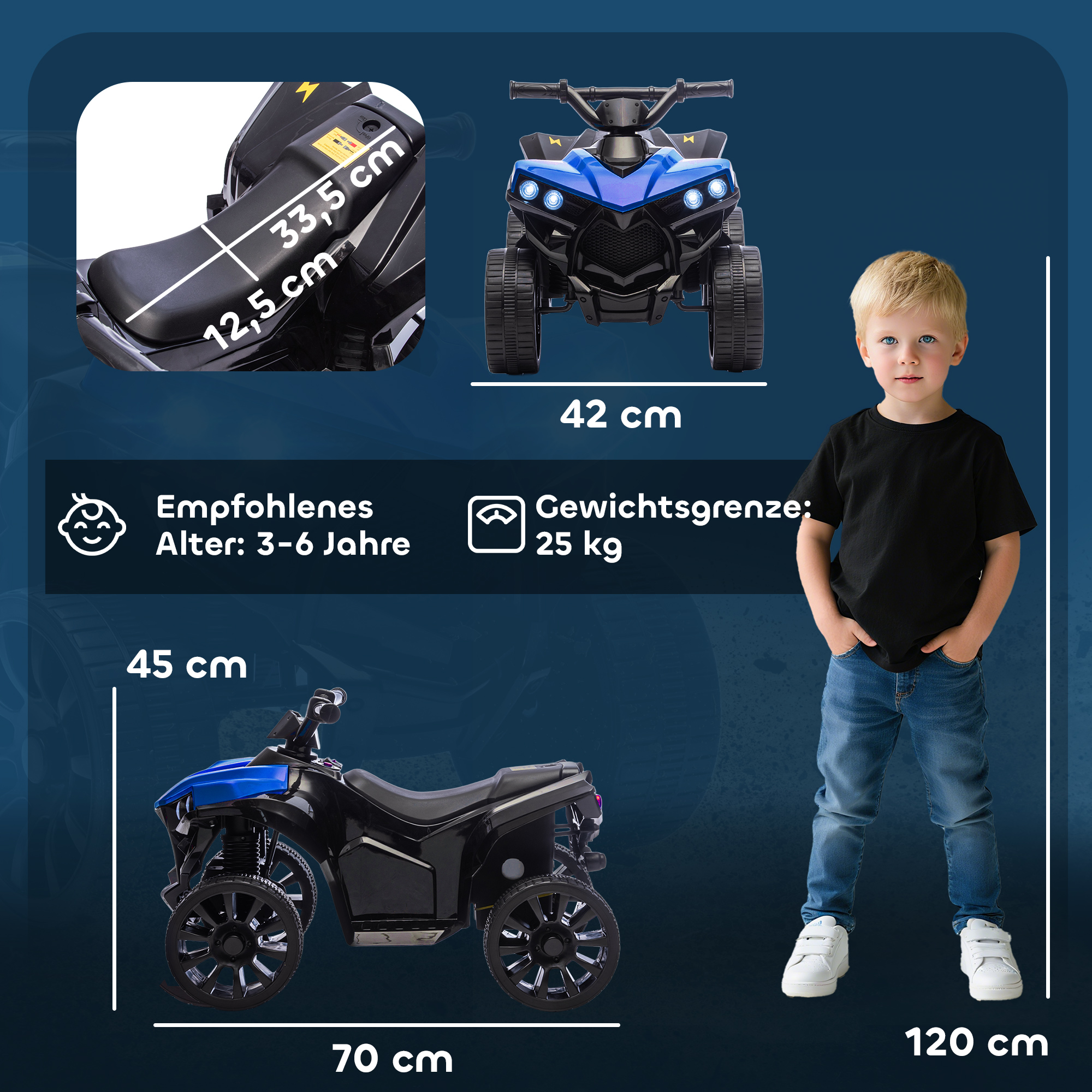 Kinder Quad Elektro 6V Kinderquad mit Vorwärts-, Rückwärtsfunktion, Musik, LED-Scheinwerfer Blau