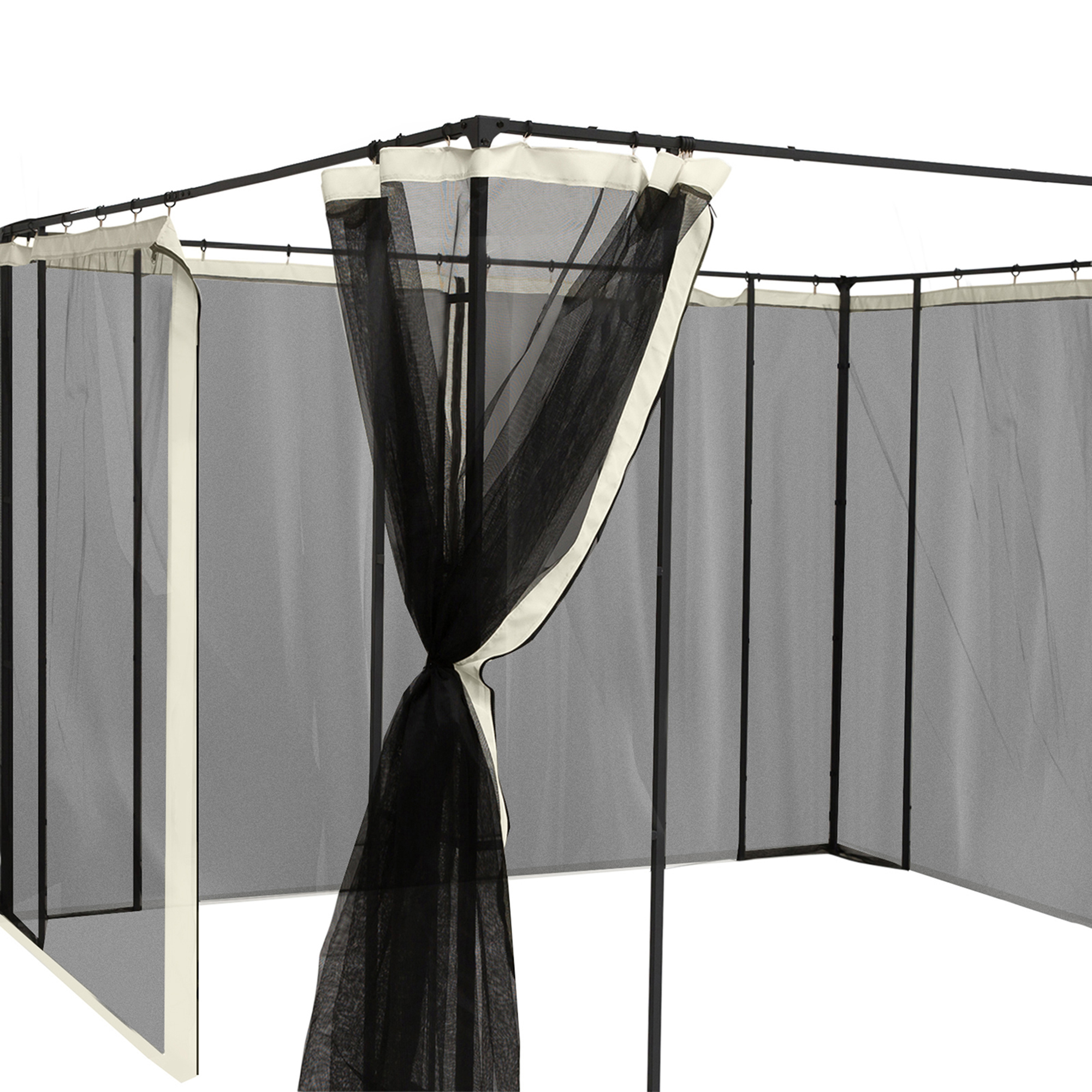 Ersatz-Netzvorhang für 3 x 4 m Gartenpavillons, Fliegennetz, mit Reißverschlüssen, Polyester, Schwarz