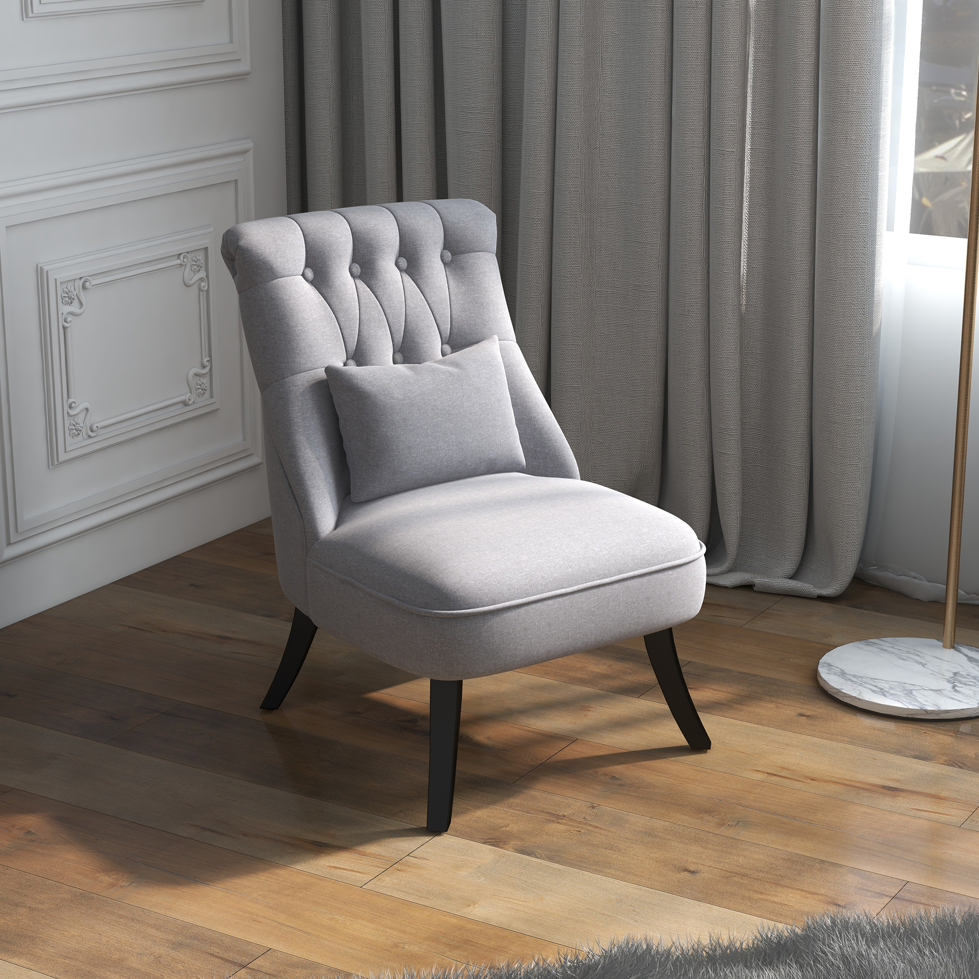 Sessel Wohnzimmer Relaxsessel Loungesessel Ruhesessel mit Rückenkissen, Holzbeine, Lesesessel mit Leinenoptik, Polstersessel für Schlafzimmer, Grau