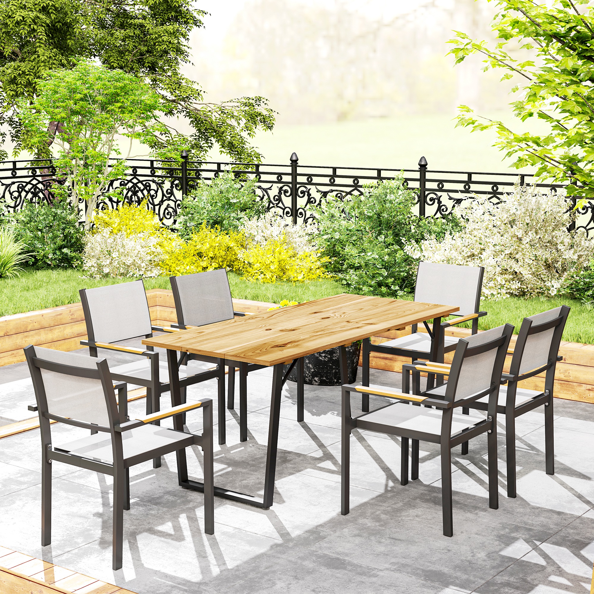 Gartentisch Holz 175x80 cm Wetterfest Balkontisch mit Schirmloch Buffettisch für 6 Personen Braun