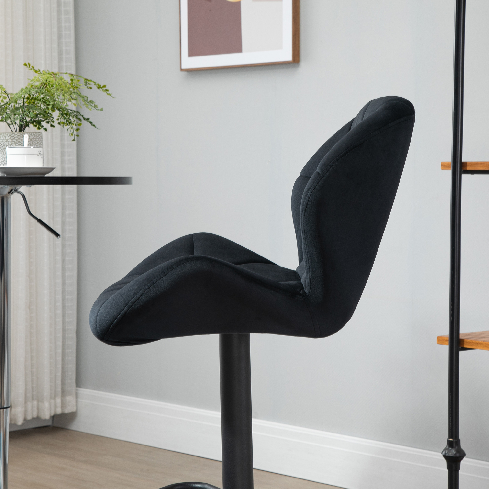 2er-Set Barhocker drehbare Barstühle mit Lehne höhenverstellbarer Bistrohocker Tresenhocker Samt Touch armloser Schaumstoff Schwarz 51,5x 57,5 x 93-114,5 cm