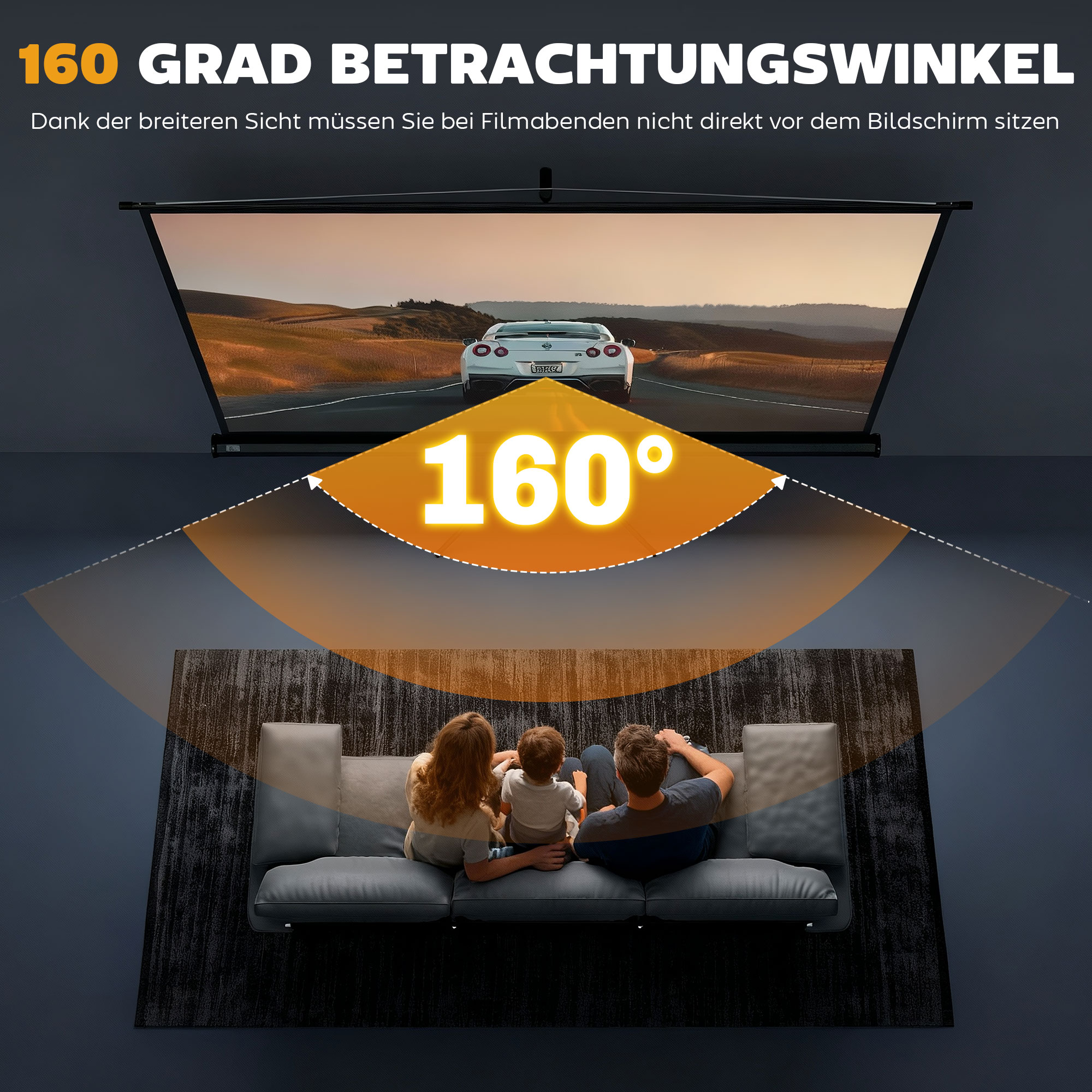 Beamer-Leinwand mit Stativ 221 x 124 cm 100 Zoll 16:9 HD 4K Rollo-Leinwand