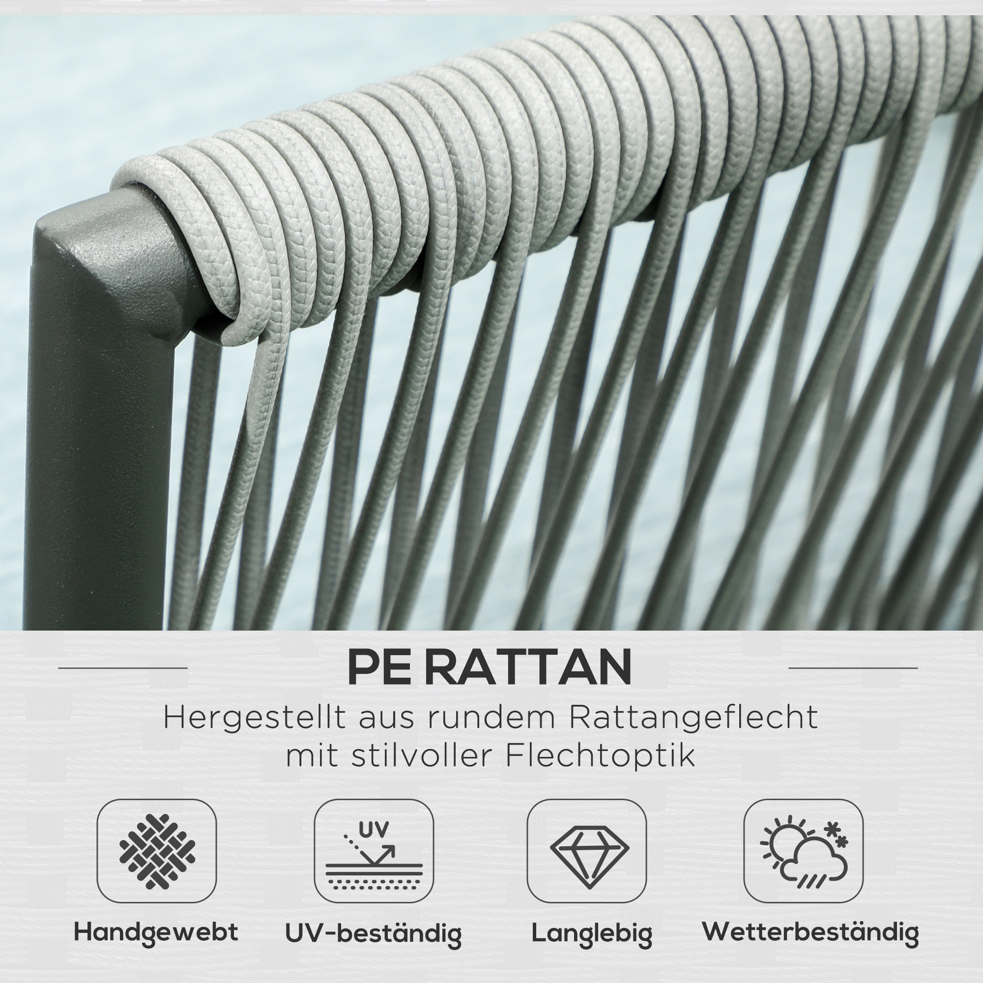 Rattan Gartenmöbel-Set für 4 Personen Sitzgarnitur mit Kissen für Balkon Alu Grau