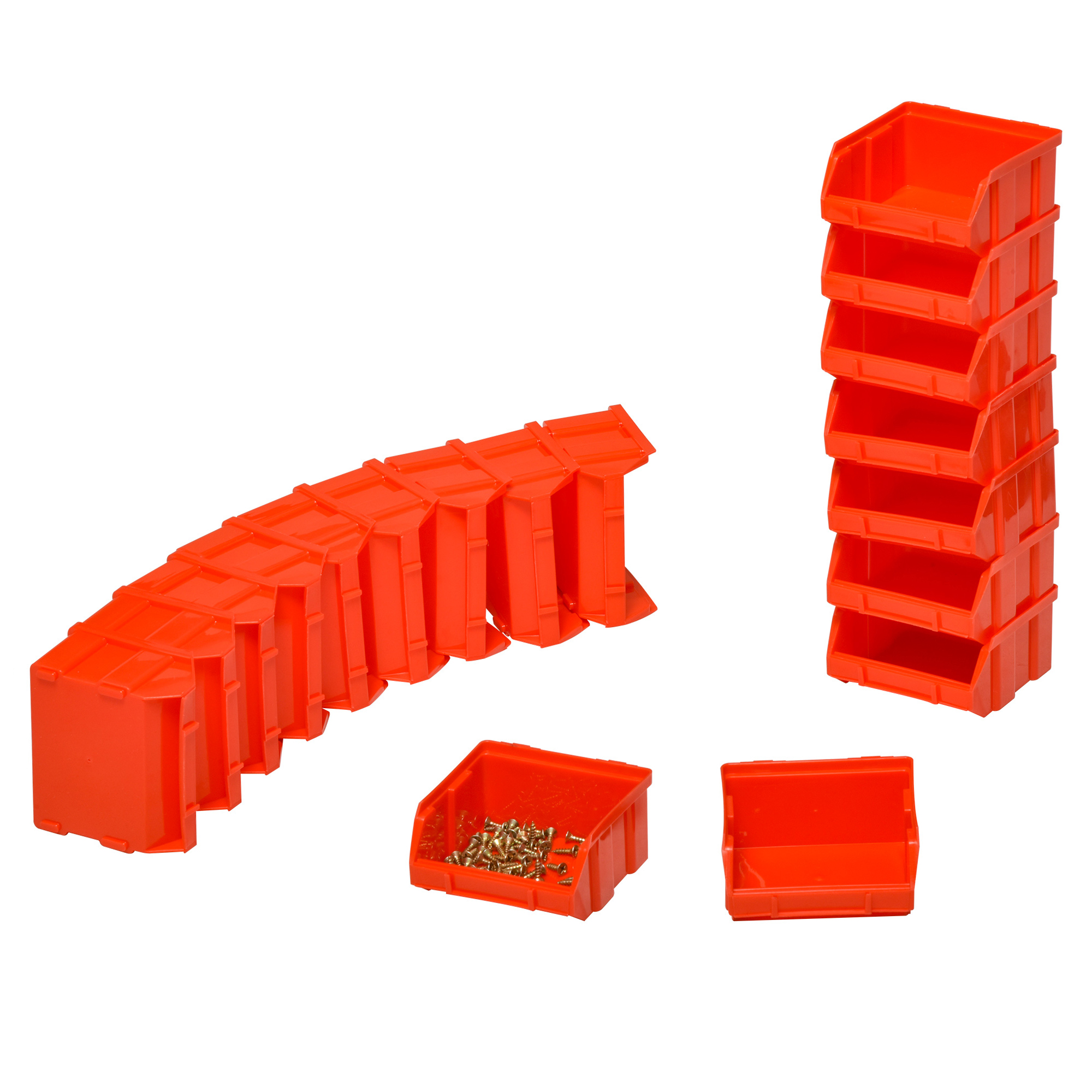 Aufbewahrungs-System Wandregal mit Stapelboxen, 30 Boxen, 2 Lochplatten, 37,5 cm x 18 cm x 63 cm, Rot + Grau+ Schwarz