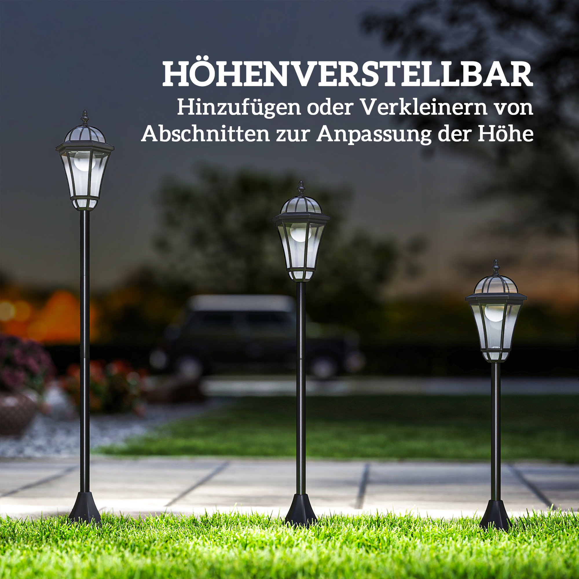Solar Gartenlaterne 2er Set, Wetterfeste Wegleuchte 129 cm hoch, mit LED, 6 Std. Beleuchtung, IP44, Solarlampe für Außen, Schwarz