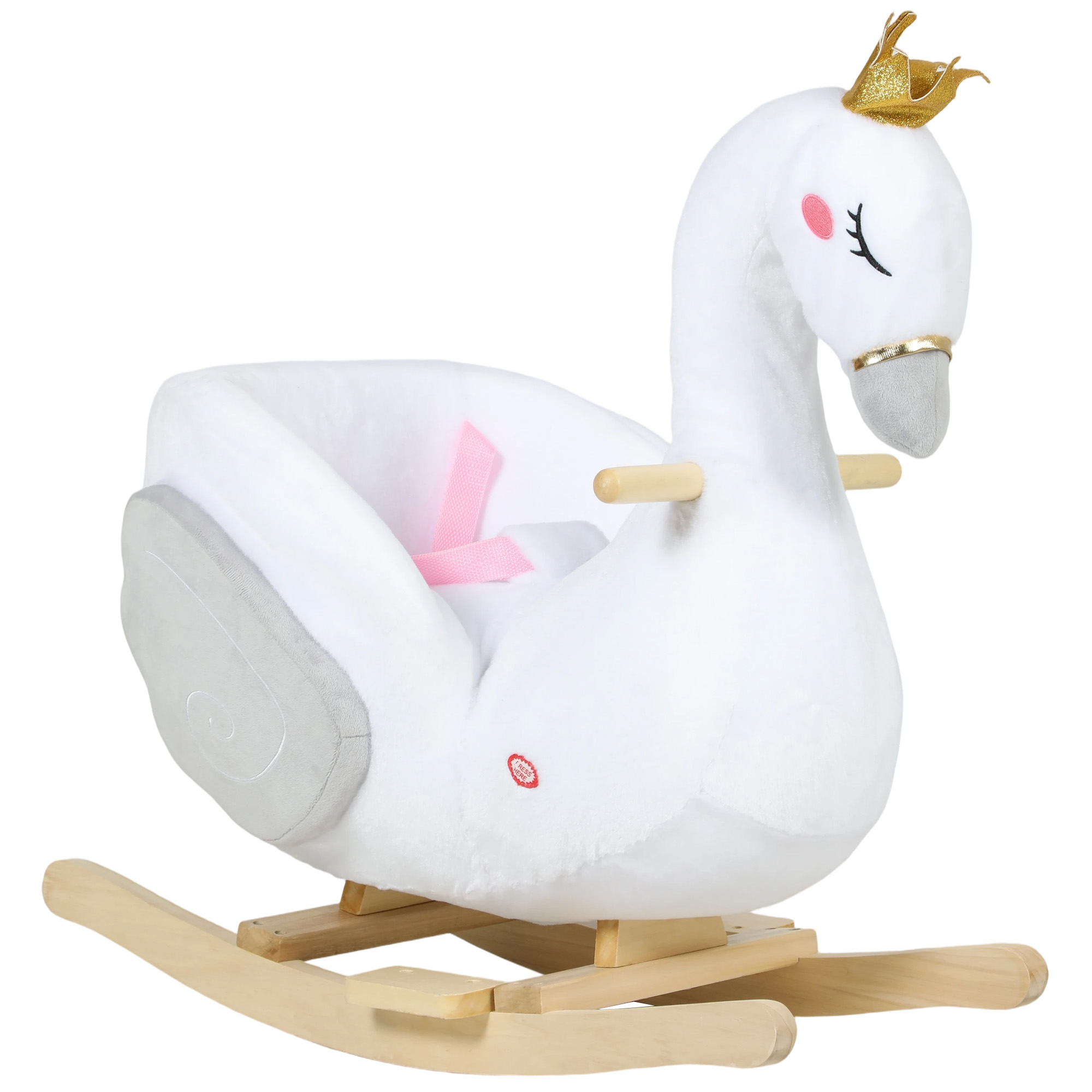 Schaukeltier, Schwan-Schaukel mit Schlaflied, weicher Füllung, Holzrahmen, für Kinder 1,5-3 Jahre, 65x40x68 cm, Weiß