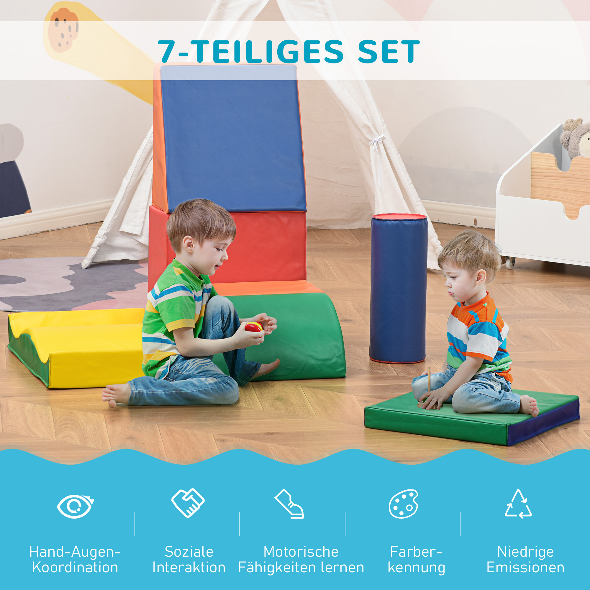 Soft-Bausteine, 7-tlg. Set, sicheres Material, weich und pflegeleicht, Schaumstoff, bunt