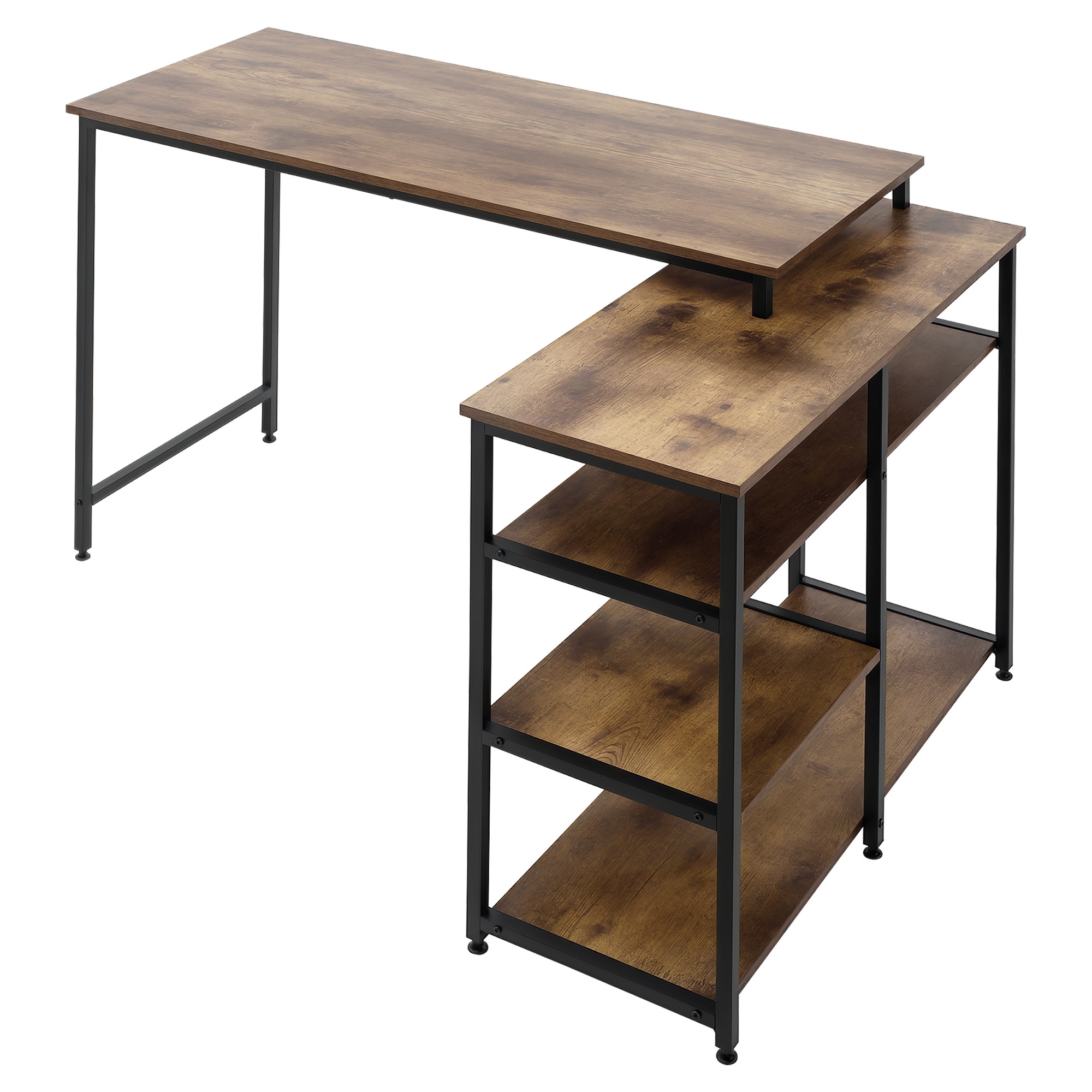 Eckschreibtisch Winkelschreibtisch PC-Tisch Computertisch Bürotisch Regal Schublade L-Form Spanplatte Metall Rustikales Braun 135 x 90 x 79 cm