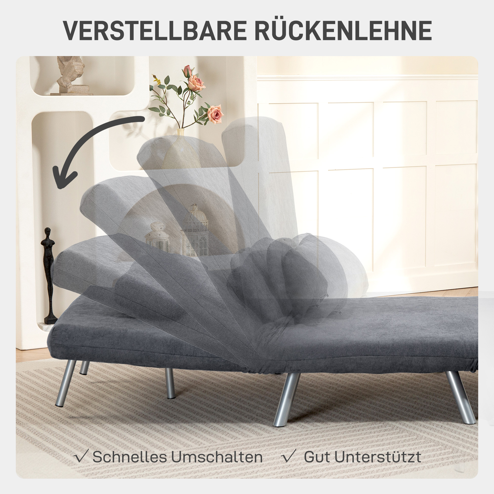 Polstersessel mit Bettfunktion, 3-in-1 Design, Schlafsessel, Gästebett, Stoffbezug, mit Kissen, Dunkelgrau