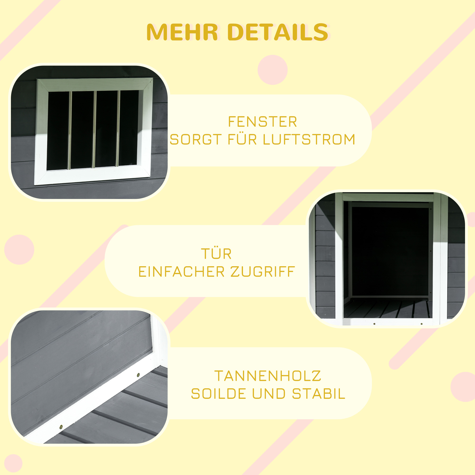 Hundehütte Outdoor-Hundehütte, inkl. Veranda, wetterbeständig, 124 cm x 112 cm x 105 cm, Grau + Weiß