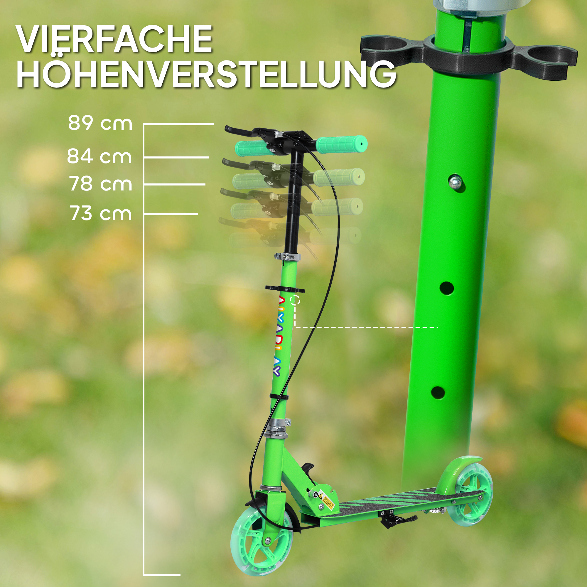 Kinderroller, Doppelte Bremsen, Metallrahmen, Fußstütze, faltbar, 3-8 Jahre, Grün