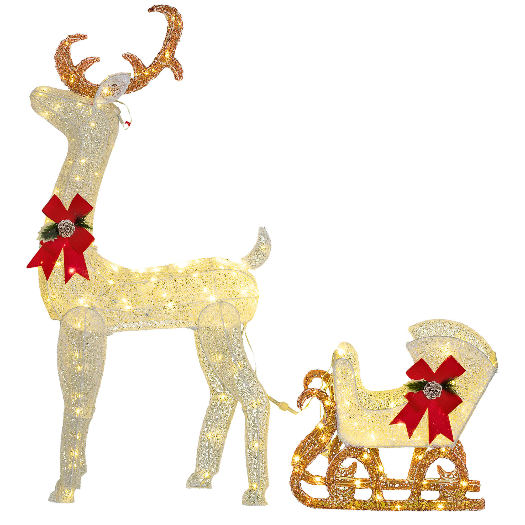 LED-Weihnachtsdekoration, leuchtendes Rentier und Schlitten, 170 Lichter, 50 x 29 x 42 cm