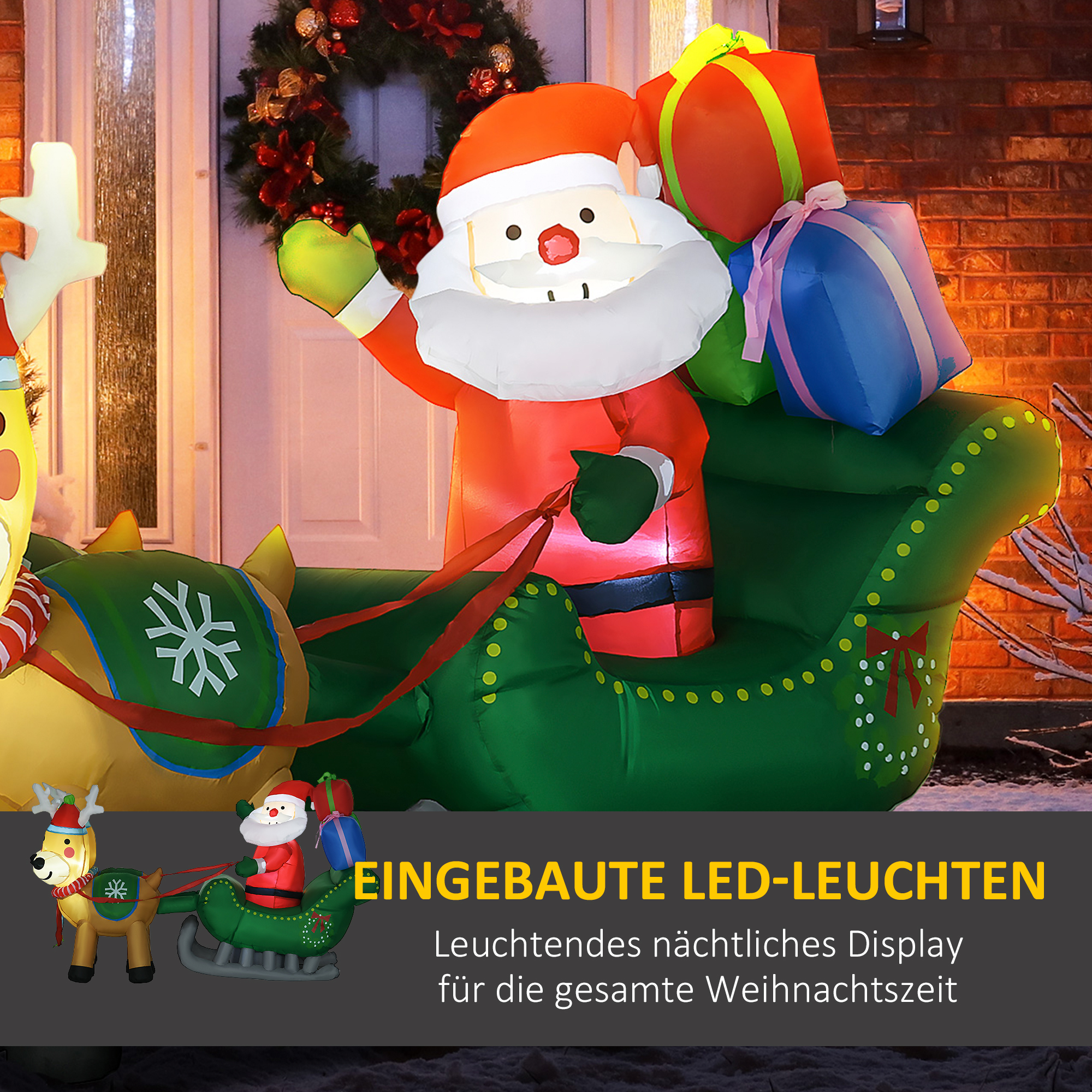 Aufblasbarer Weihnachtsmann, aufblasbare Weihnachtsdekoration, inkl. Gebläse, In- und Outdoor, Weiß+Gold